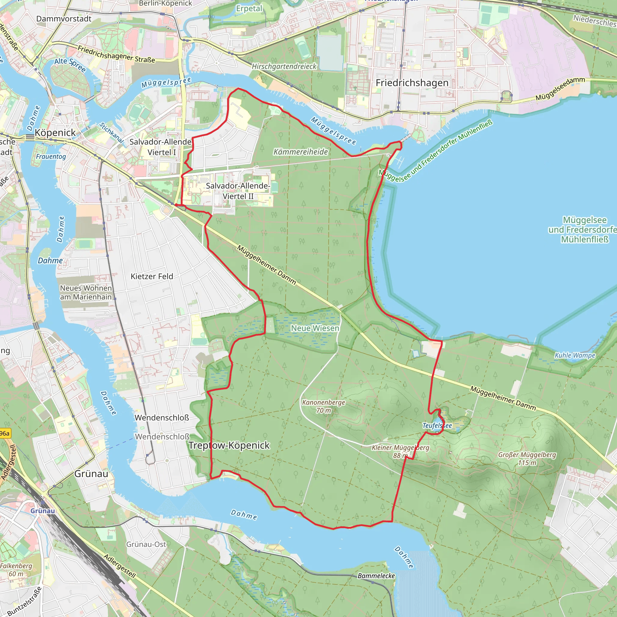 Teufelssee via Spree Weg and Grottewits Wanderweg mobile static map