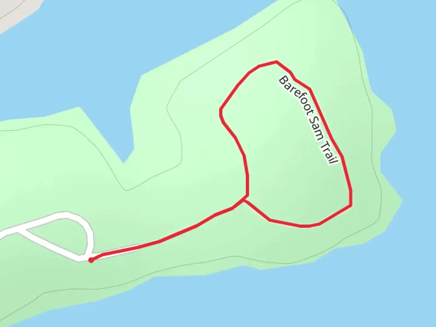 An image depicting the trail Barefoot Sam Loop Trail and its surrounding area.
