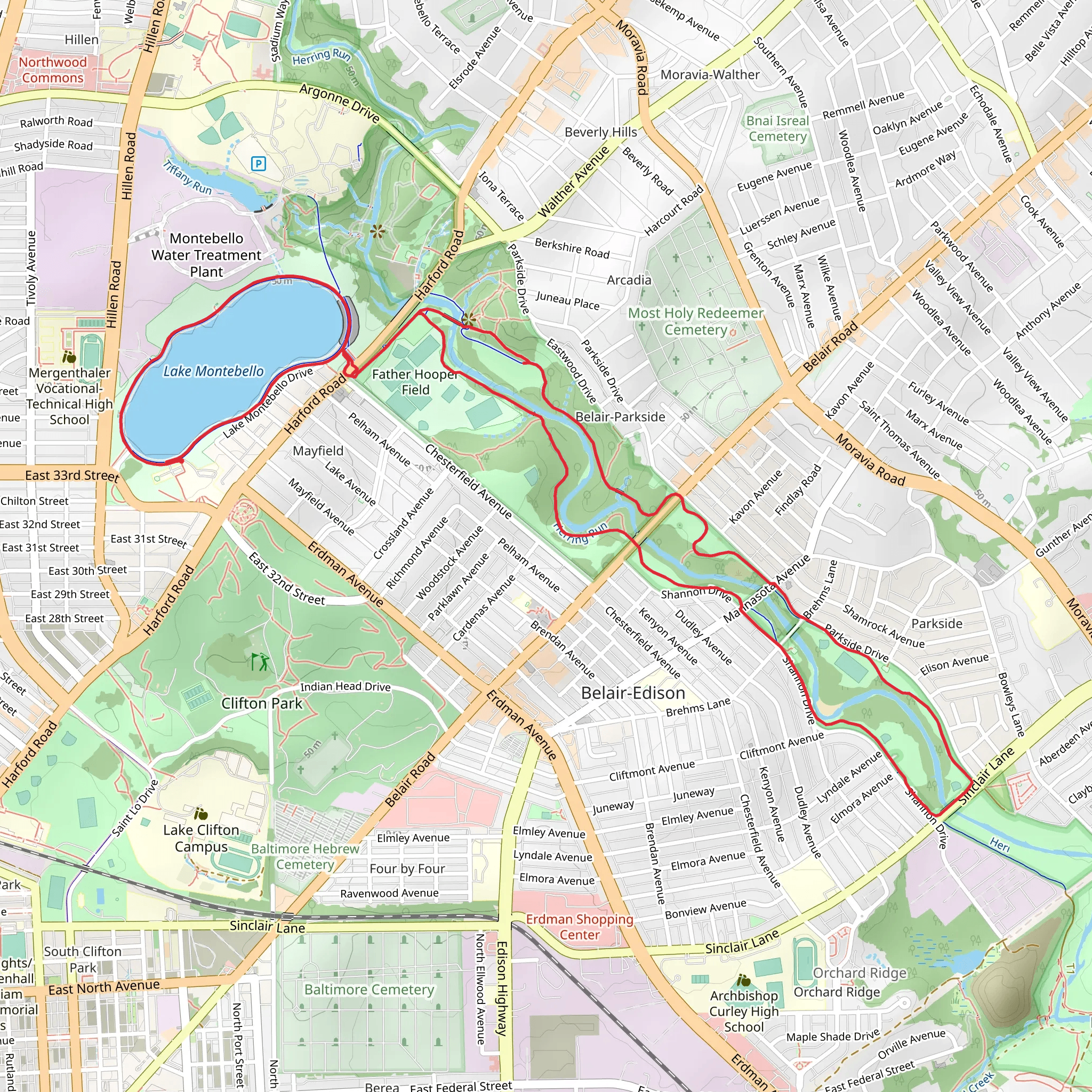 Lake Montebello and Herring Run Greenway Loop mobile static map