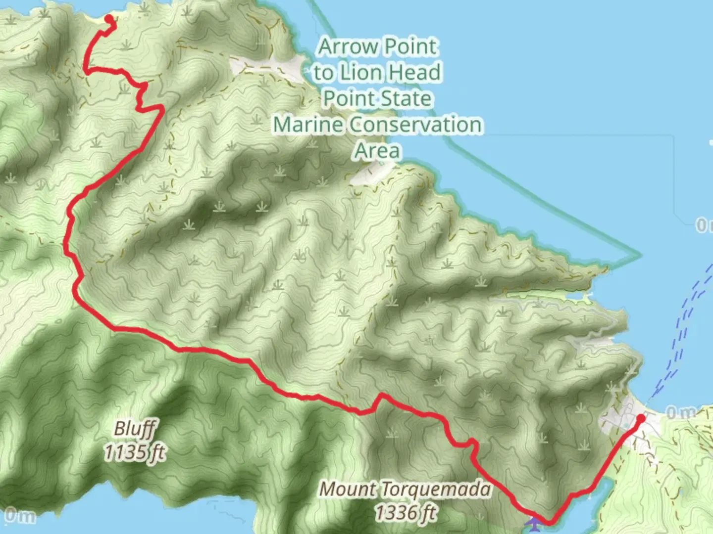 An image depicting the trail Parsons Landing to Isthmus Cove via Trans Catalina Trail and its surrounding area.