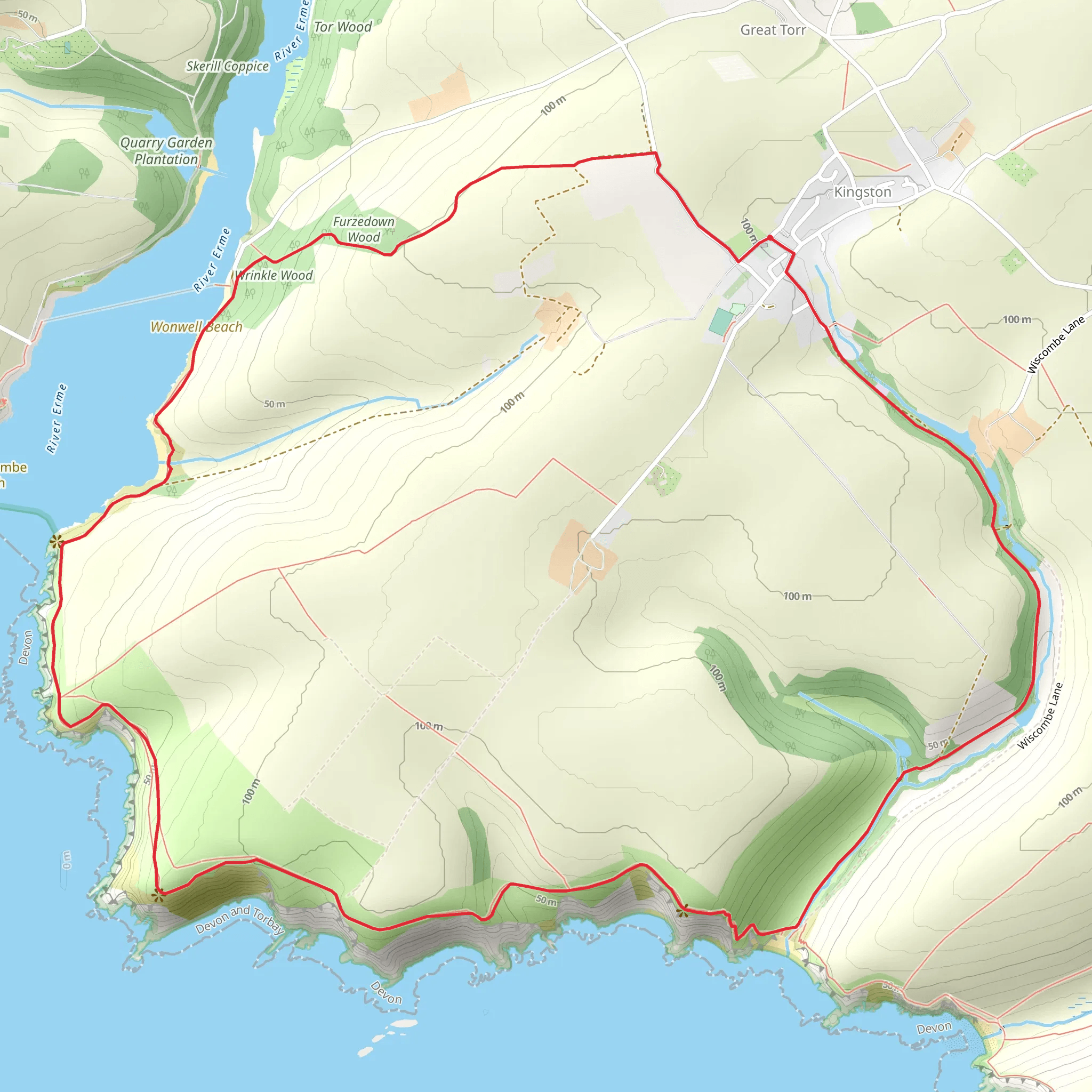 Westcombe and Wonwell Walk mobile static map
