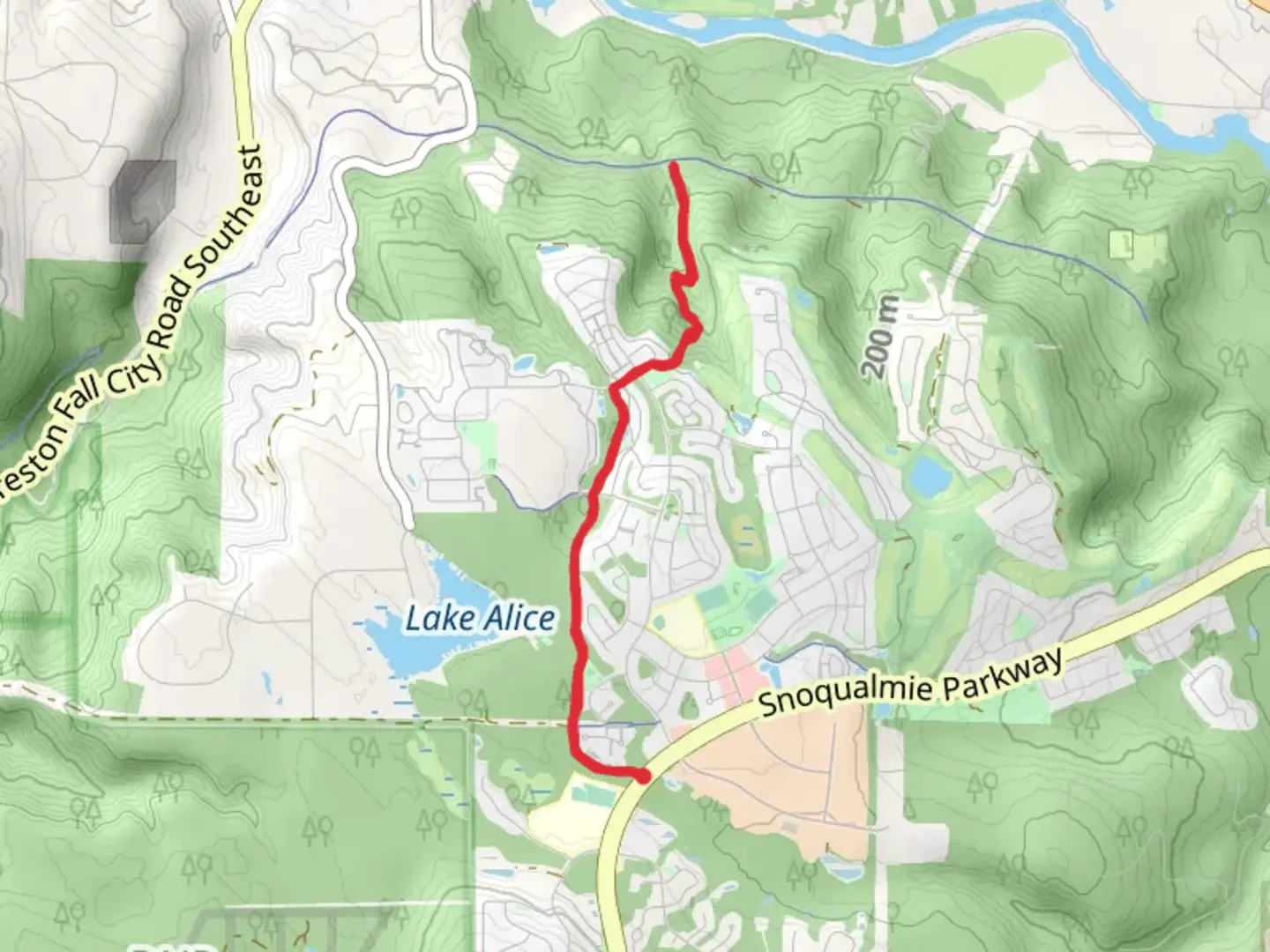 An image depicting the trail Curtis Park and Stellar Park and its surrounding area.