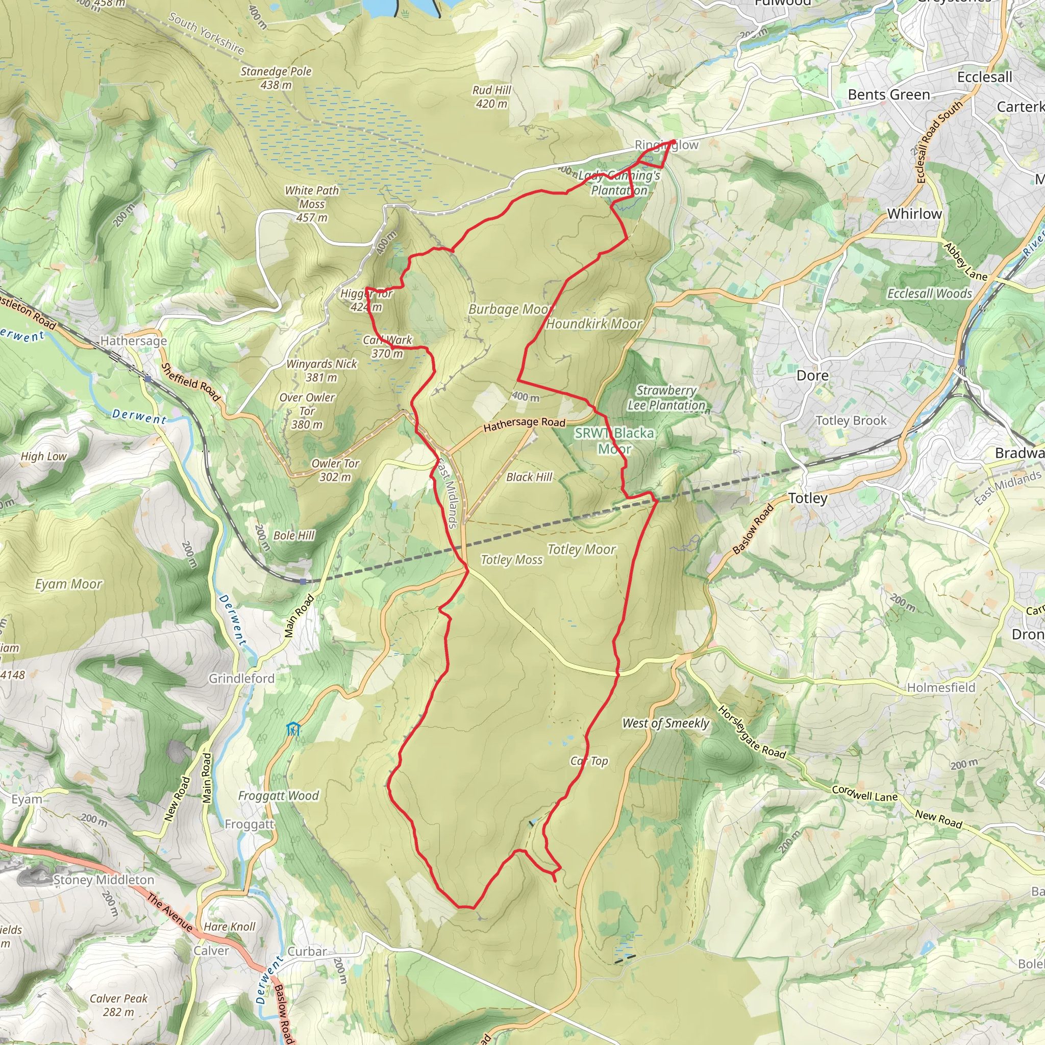 Ringinglow, Barbrook, Higger Tor loop mobile static map
