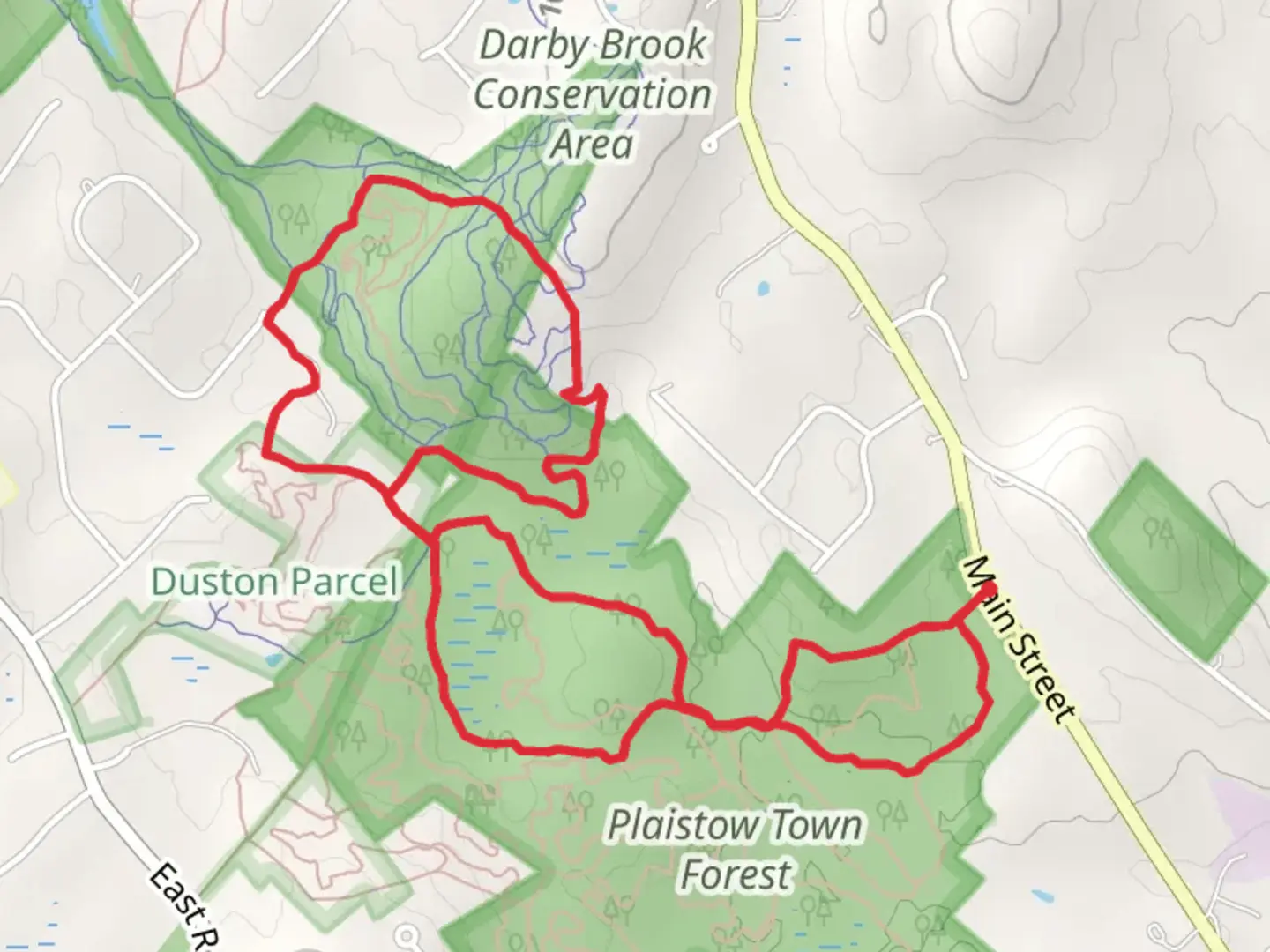 An image depicting the trail Kelly Brook Loop via Dark Blue Trail and its surrounding area.