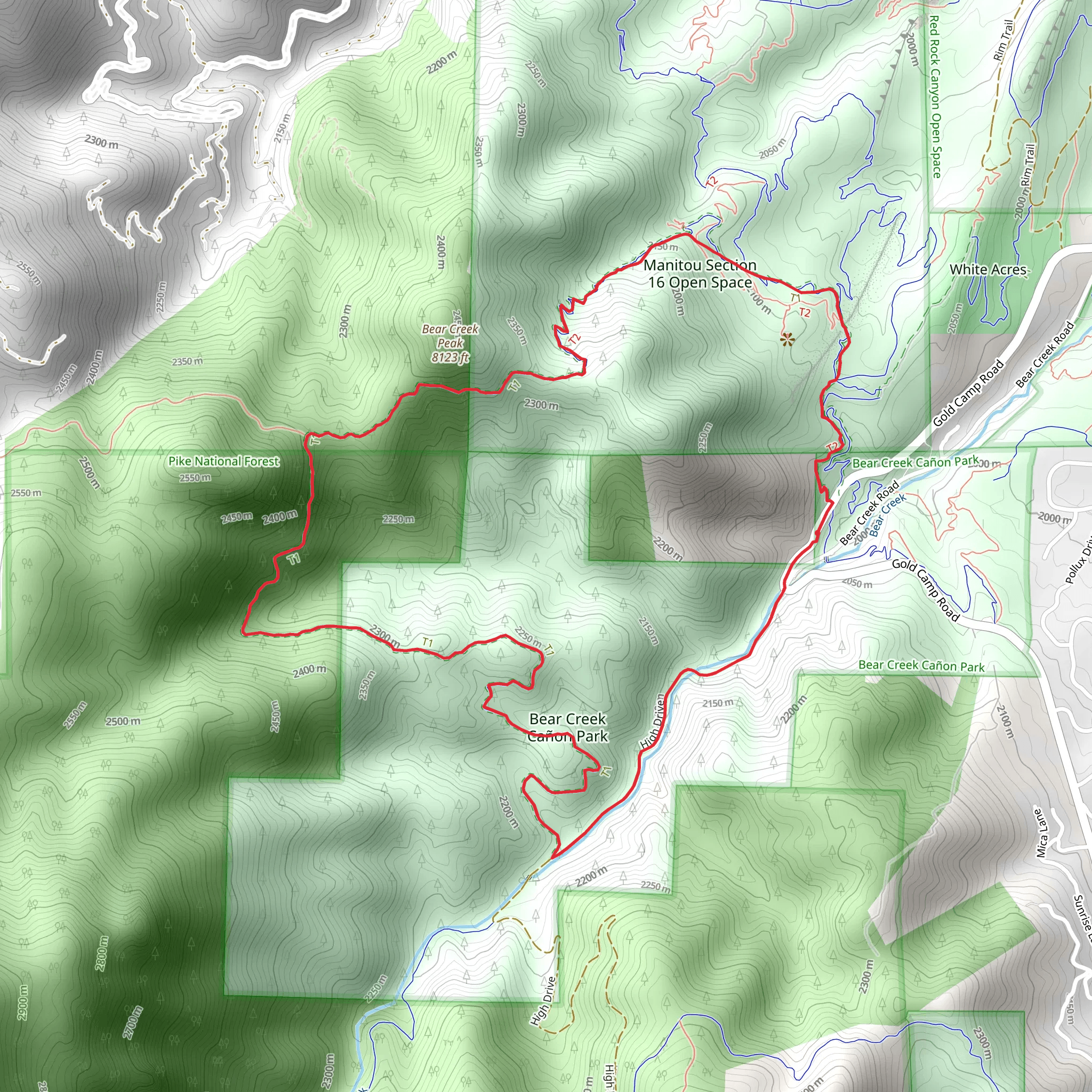 Bear Creek Cañon Park and Palmer Red Rock Loop Trail mobile static map