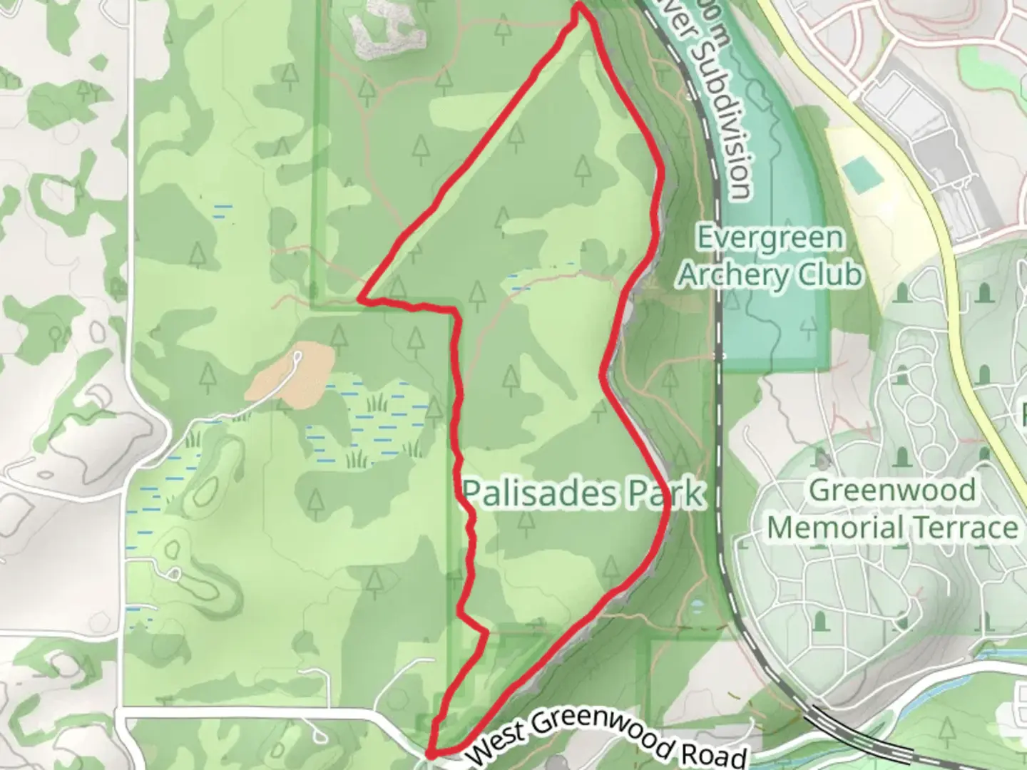 An image depicting the trail Palisades Park Loop and its surrounding area.