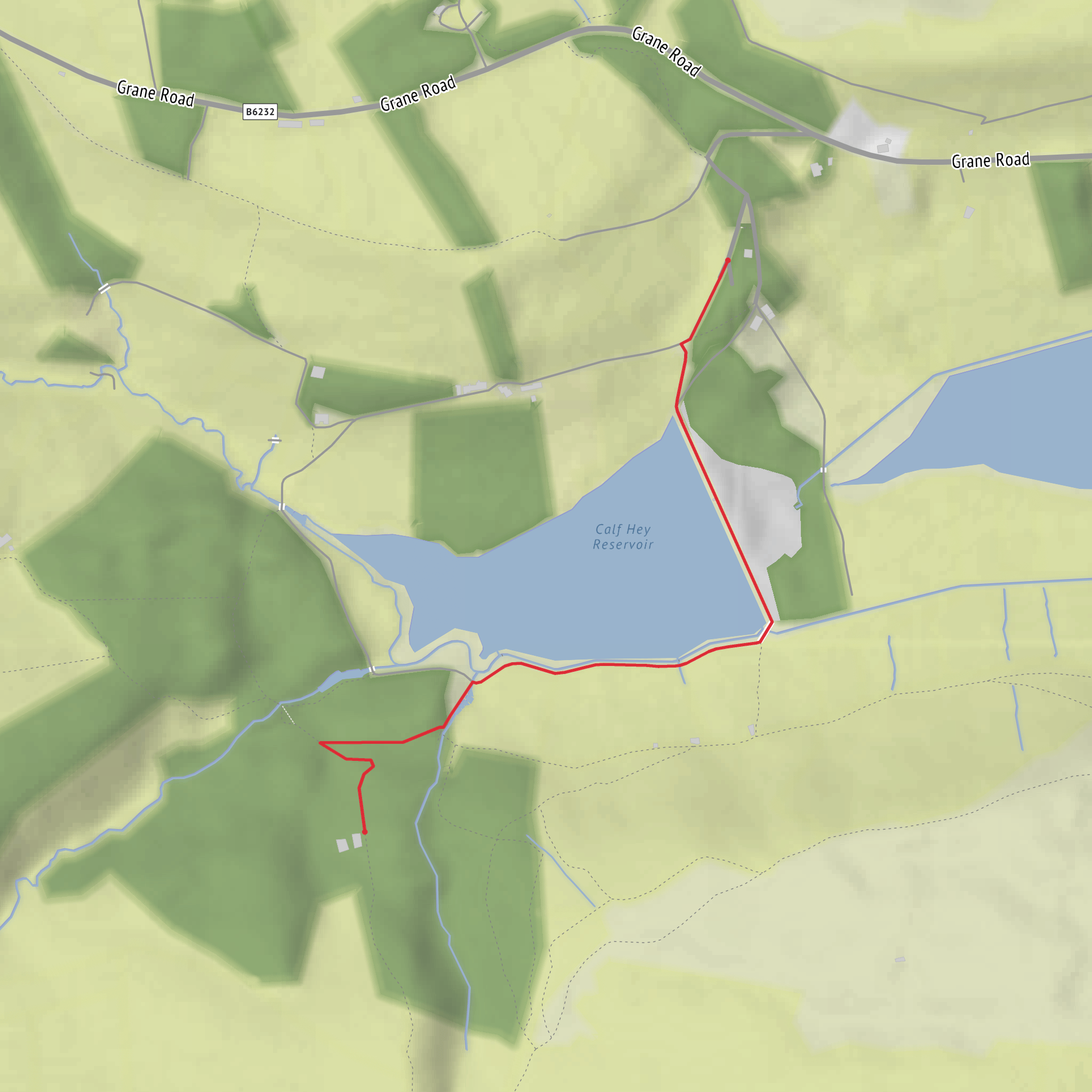 Calf Hey Reservoir and Bentley House mobile static map