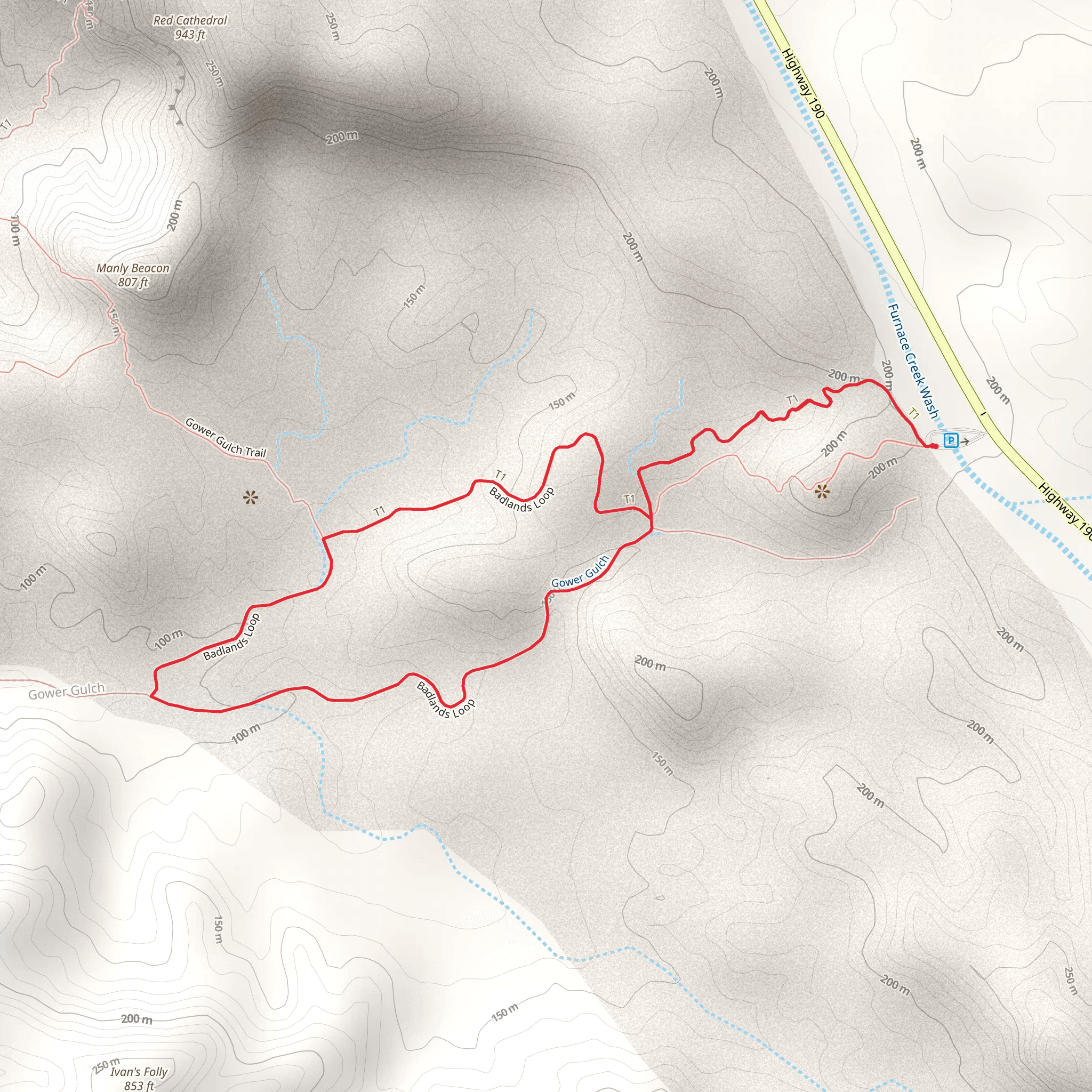 Zabriskie Point Junction via Gower Gulch path mobile static map