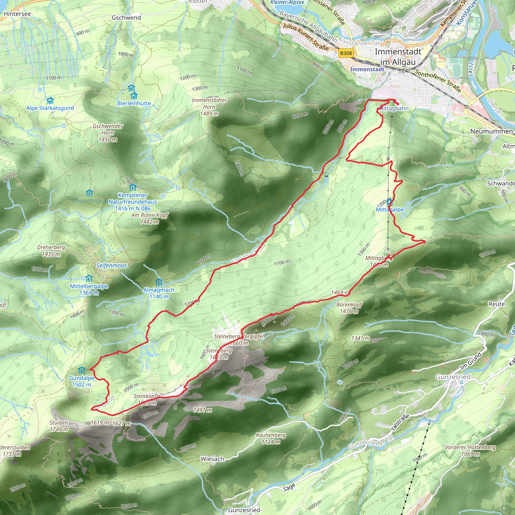 Mittagberg, Steineberg and Leckereck Loop - Immenstadt mobile static map