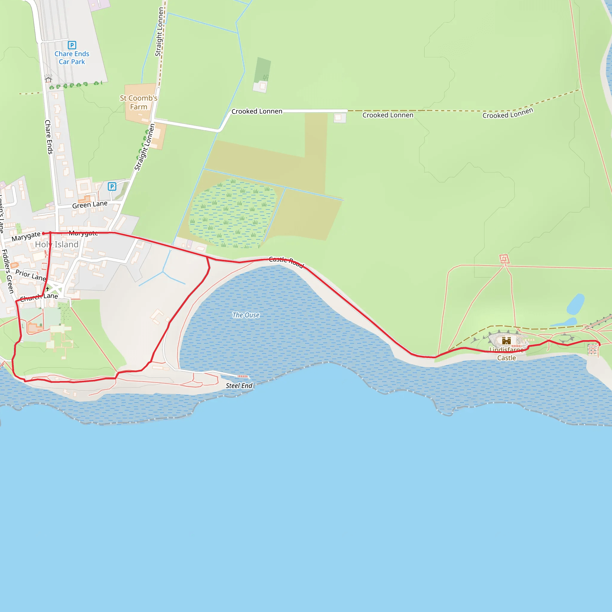 Holy Island Beach and Lindisfarne Castle Walk mobile static map