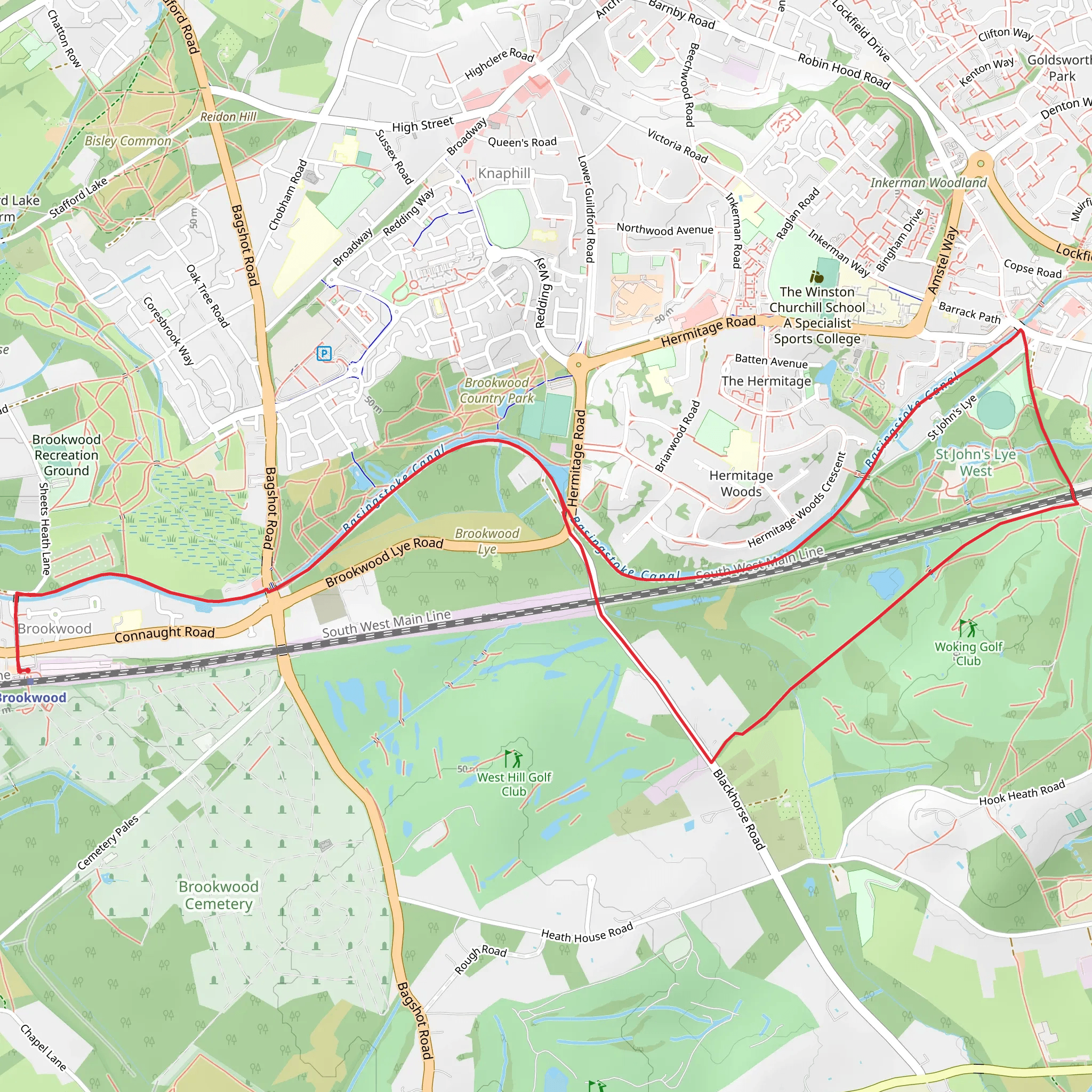 Basingstoke Canal Walk - Brookwood mobile static map