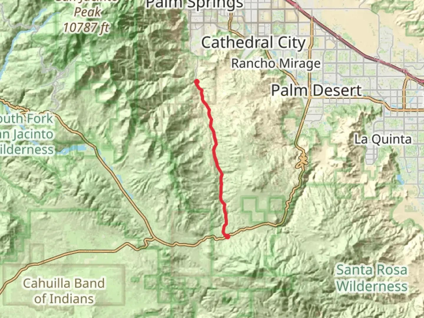 An image depicting the trail Palm Canyon Trail Point to Point and its surrounding area.
