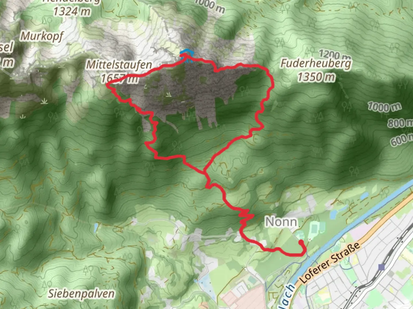 An image depicting the trail Hochstaufen via Steinerne Jaeger and Bartlmahd and its surrounding area.