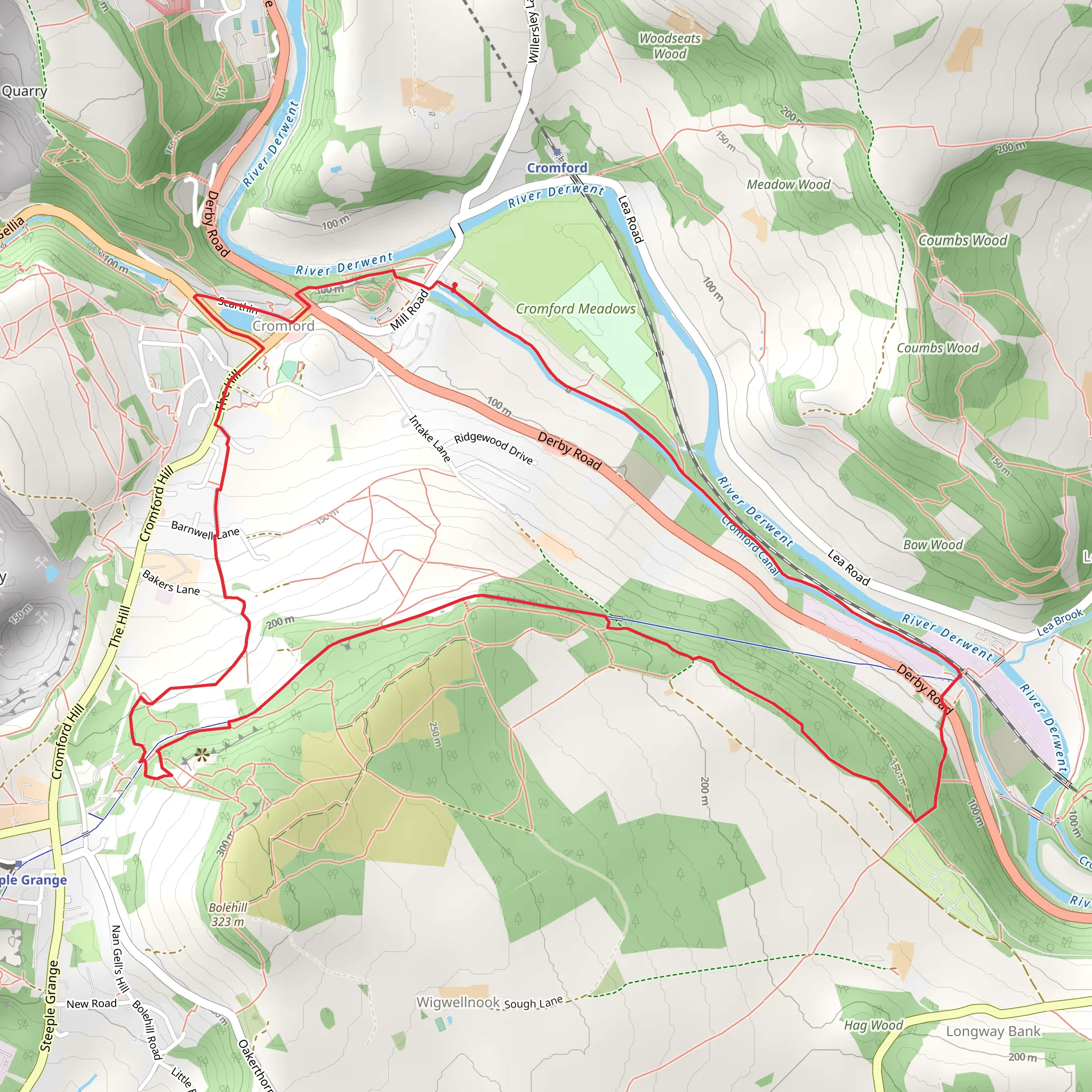Black Rocks and Cromford Canal Loop mobile static map