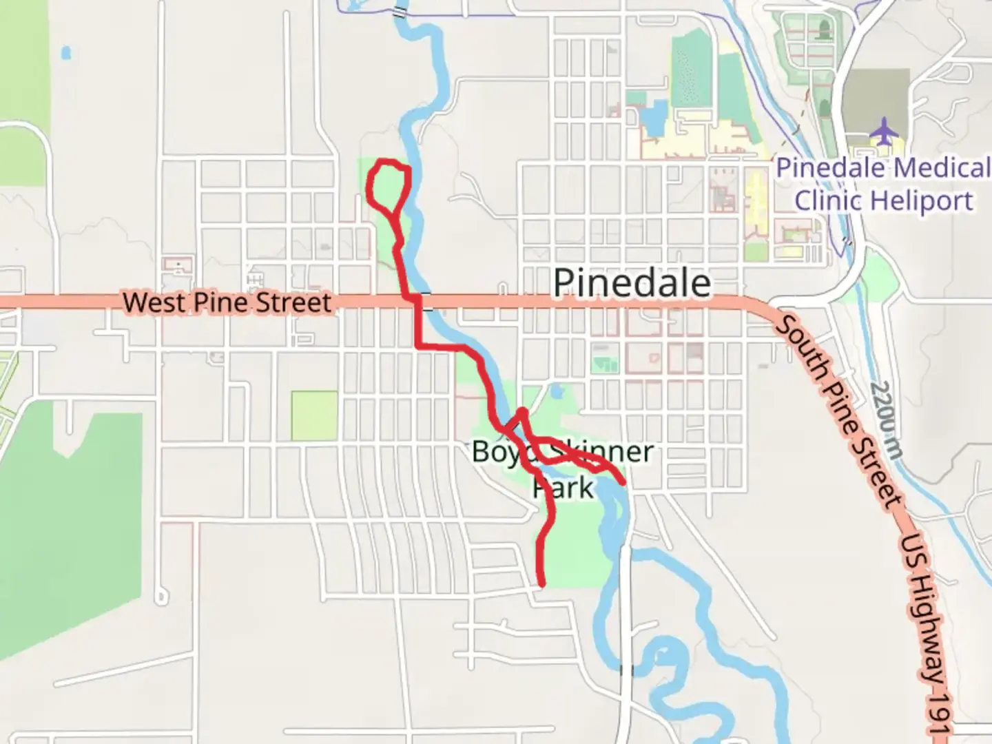 An image depicting the trail American Legion and Boyd Skinner Parks and its surrounding area.