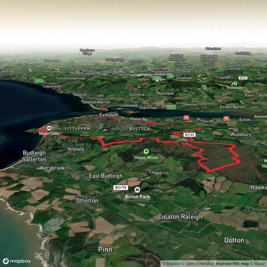 An image depicting the trail Black Hill, Colaton Raleigh Common and Rodney Point from Hulham and its surrounding area.