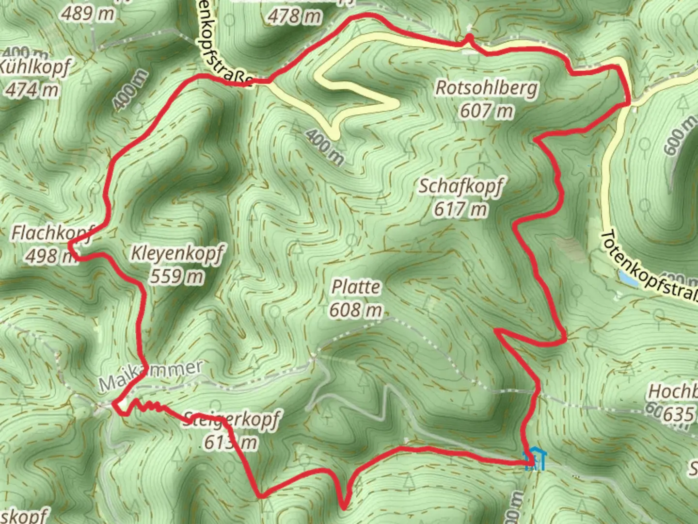 An image depicting the trail Steigerkopf Loop and its surrounding area.