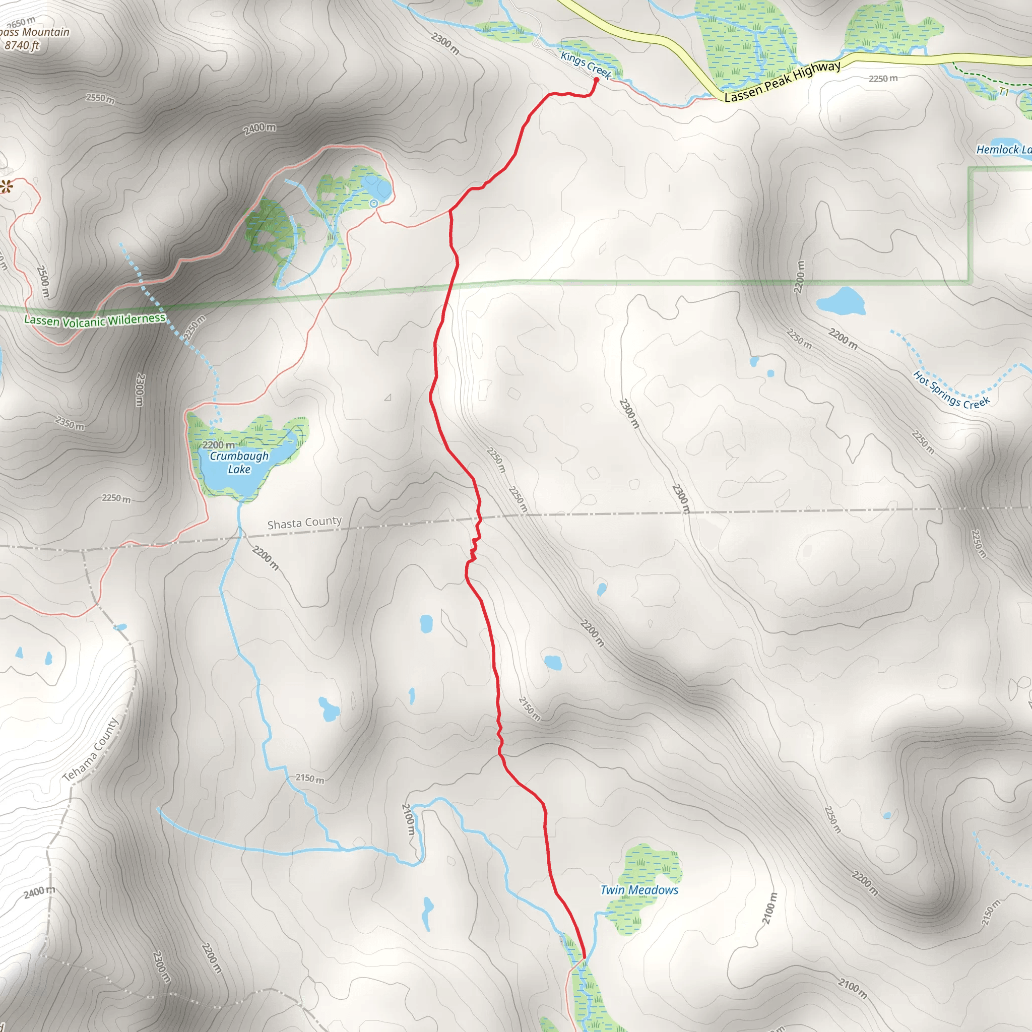 Cold Boiling Lake and Twin Meadows Trail mobile static map