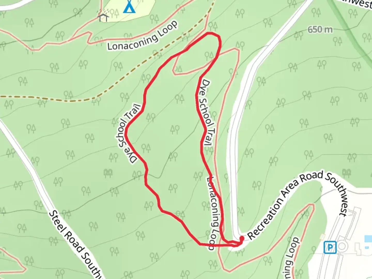 An image depicting the trail Dye School Loop Trail and its surrounding area.