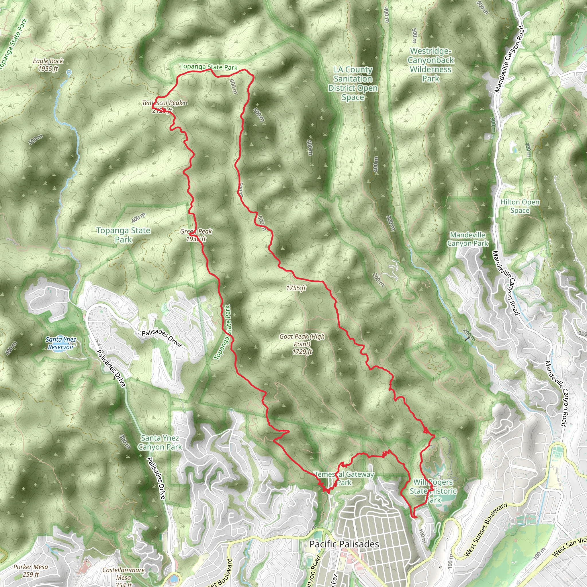 Temescal Ridge, Temescal Peak and Backbone Loop Trail mobile static map