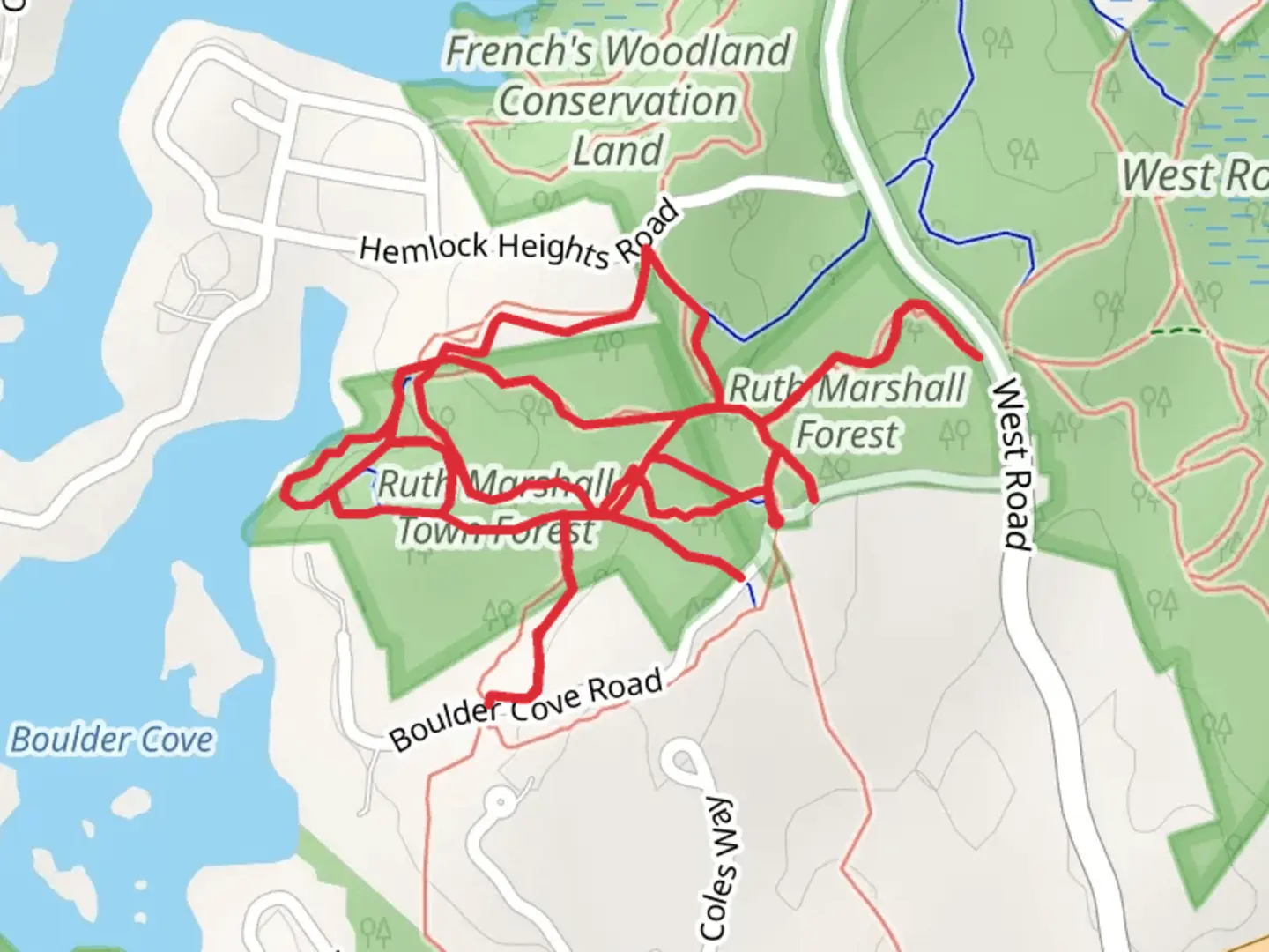 An image depicting the trail Greenbelt C Loop - Boulder Cove Road and its surrounding area.