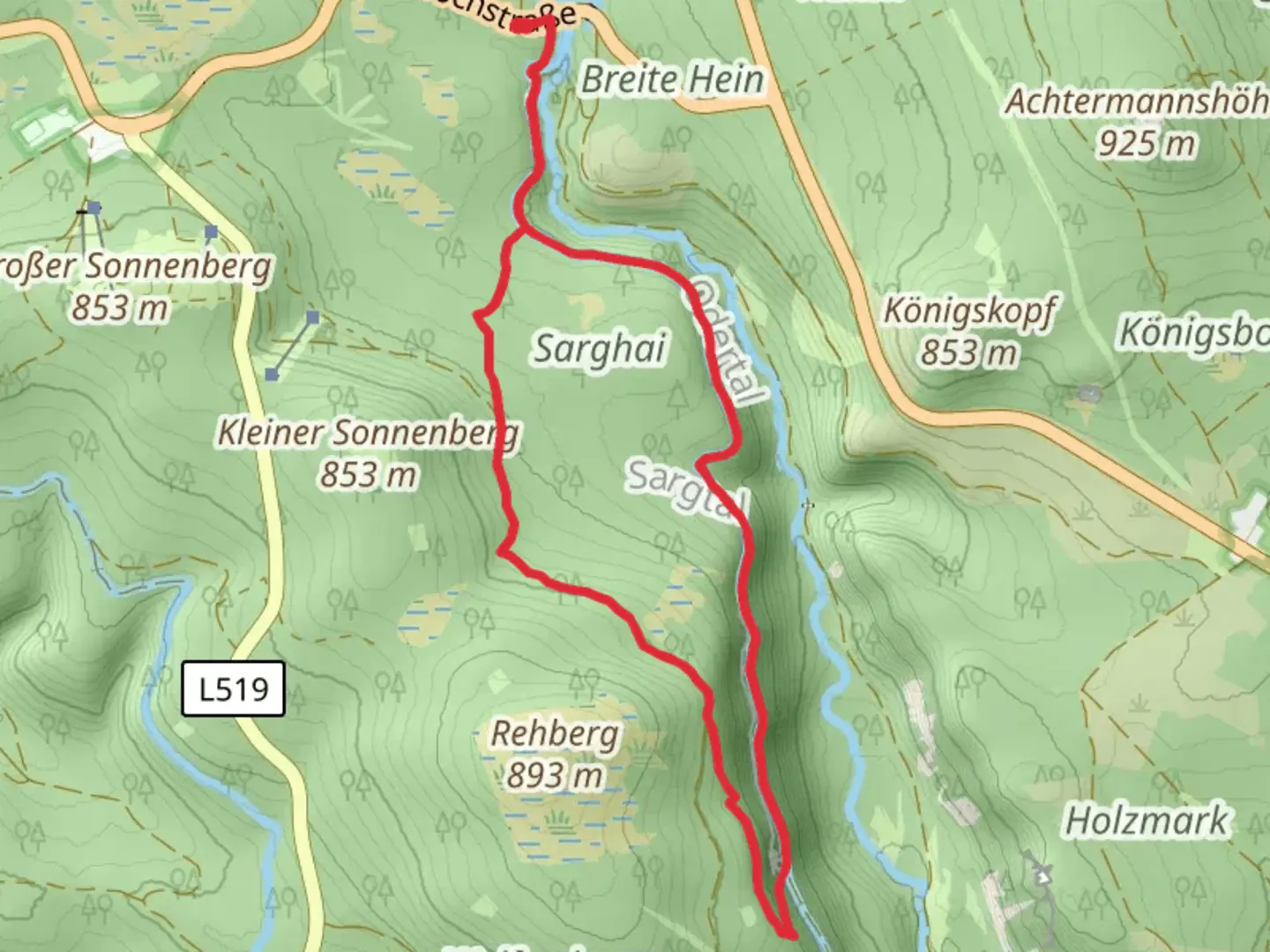 An image depicting the trail Harzklub Weg from Oderteich and its surrounding area.