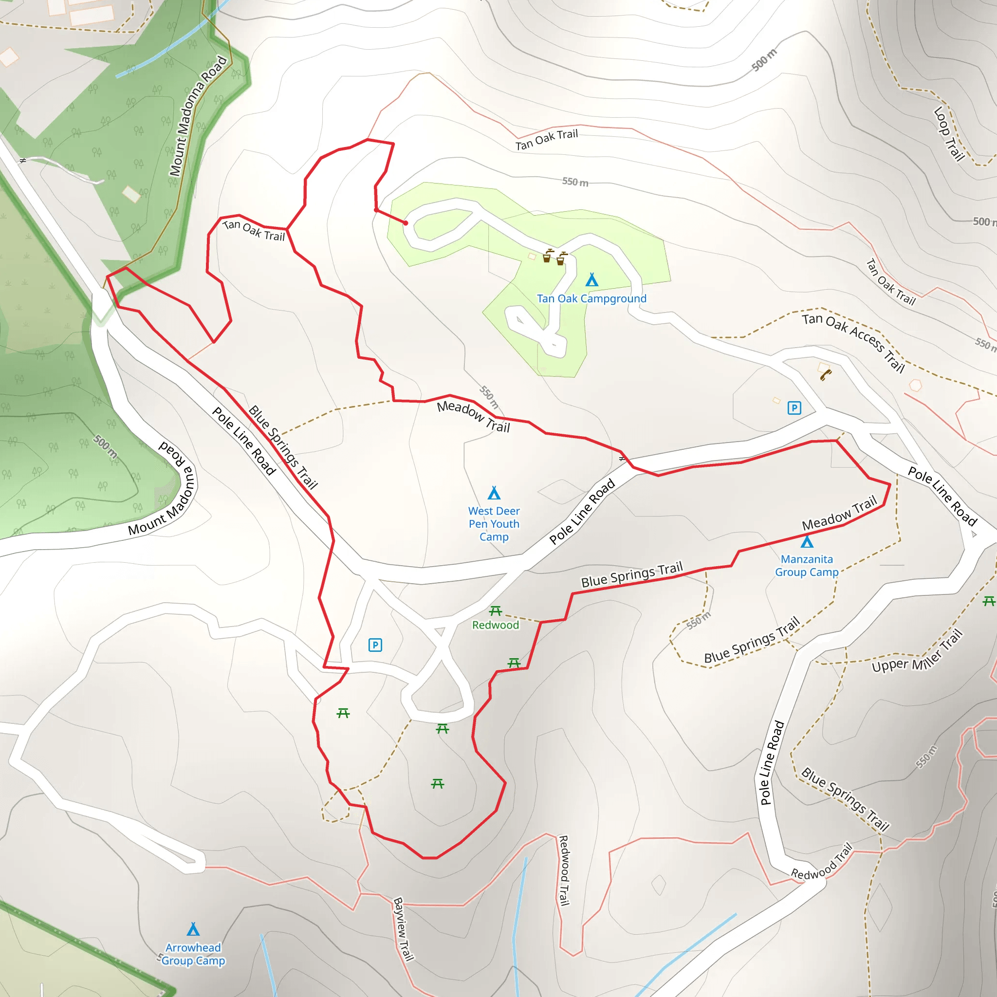 Meadow Trail and Tan Oak Trail Loop mobile static map