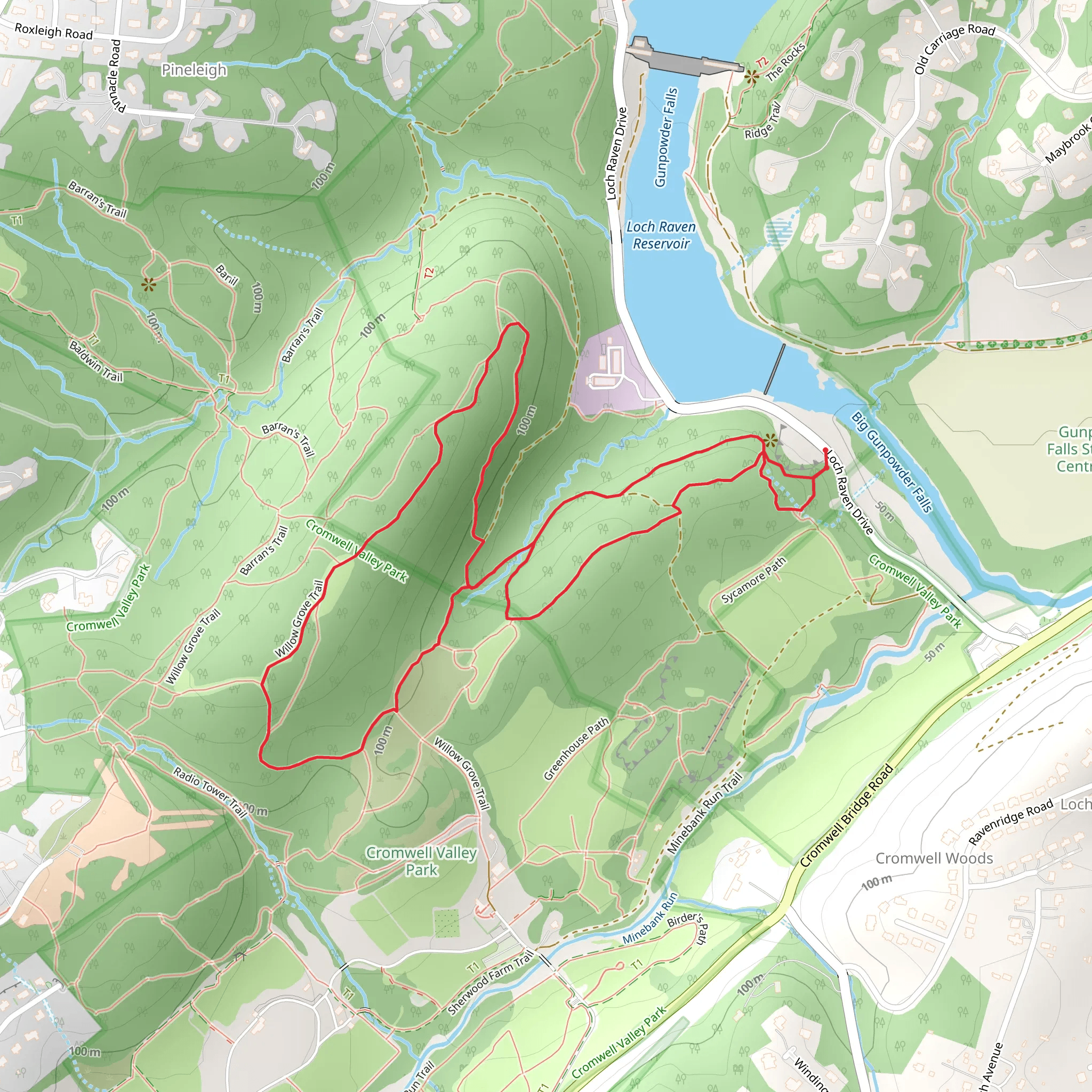 Fire Road, Meadow Trail and Willow Grove Loop Trail mobile static map