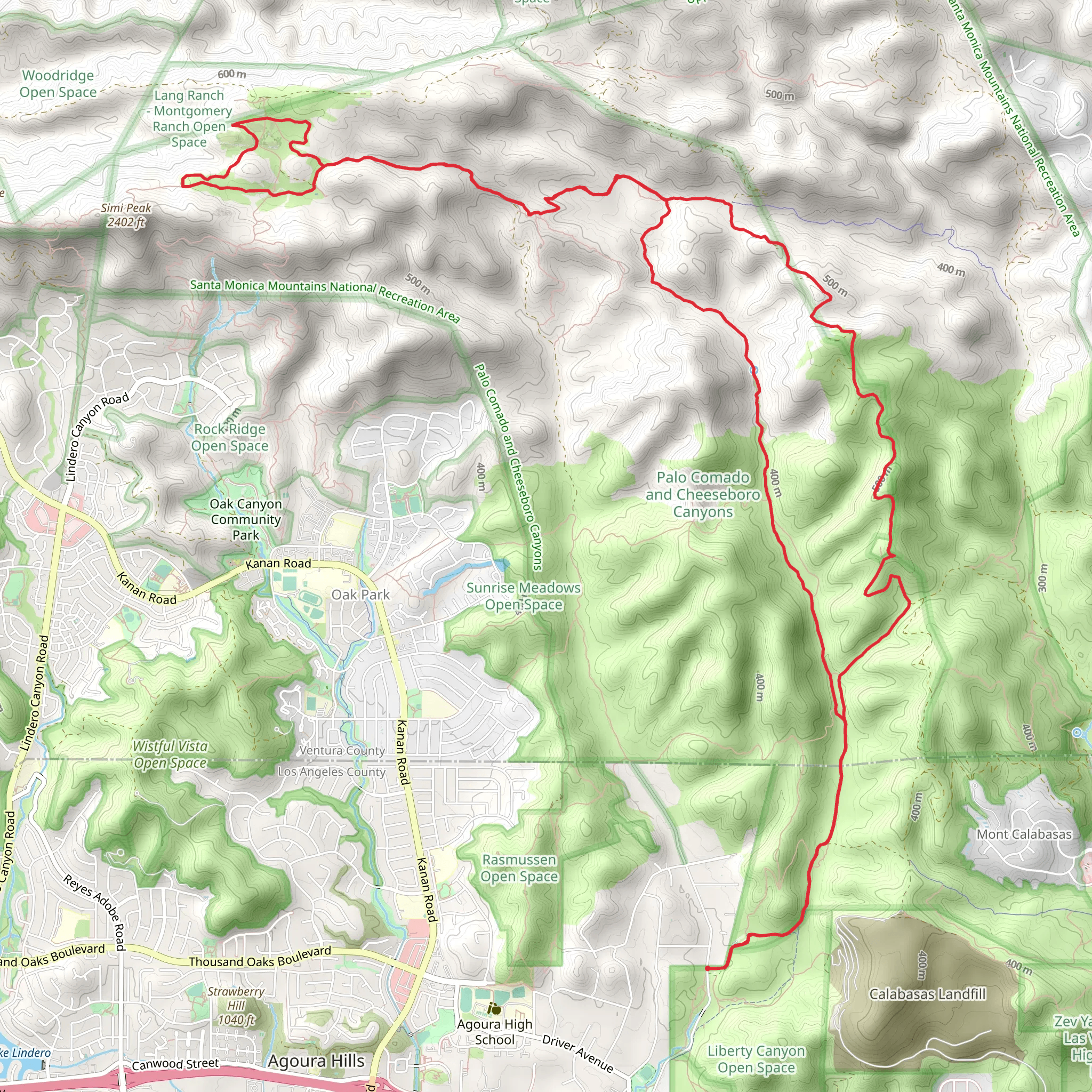 Simi Peak and Cheeseboro Canyon Loop Trail mobile static map