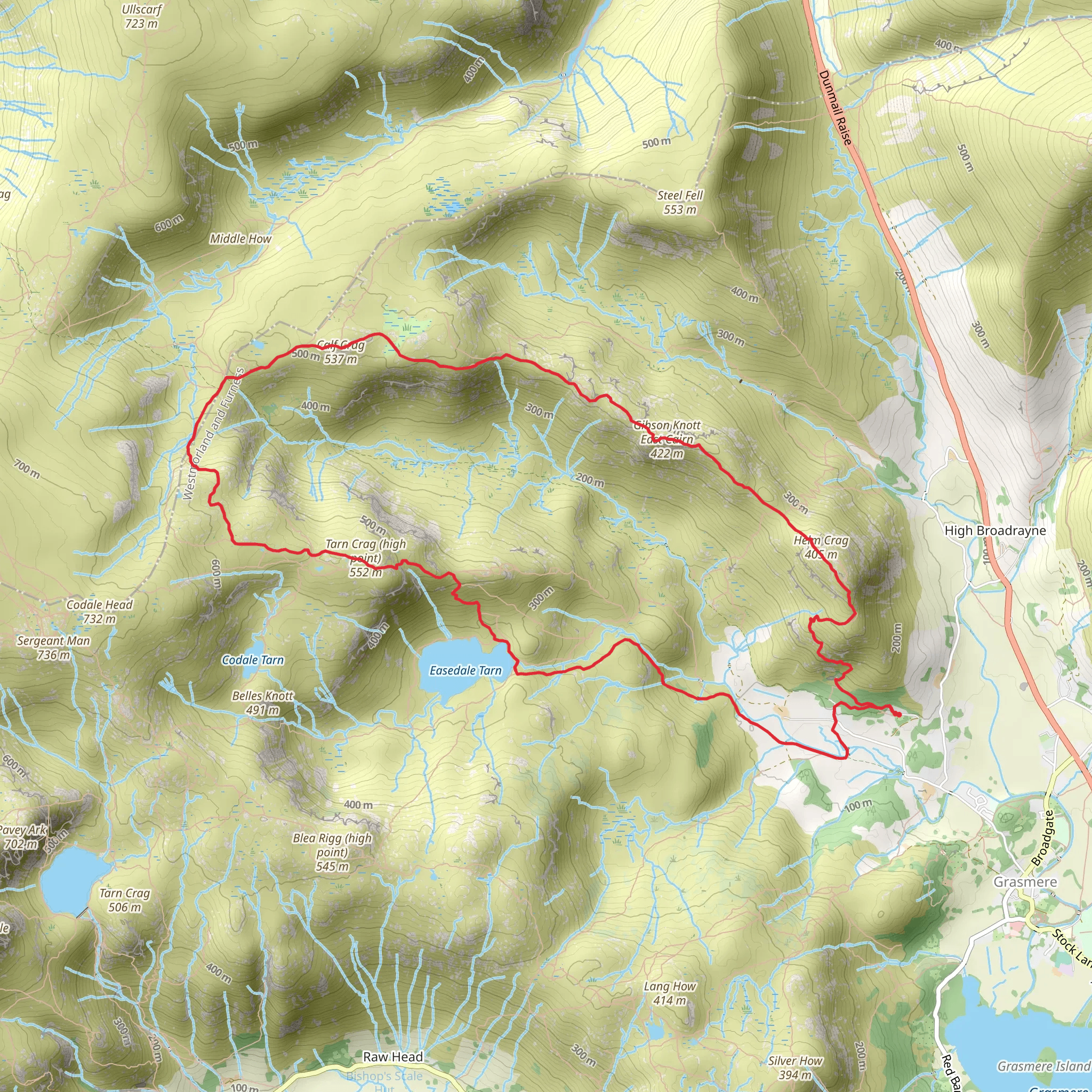 Helm Crag, Gibson Knott, Calf Crag and Easedale Tarn Loop mobile static map