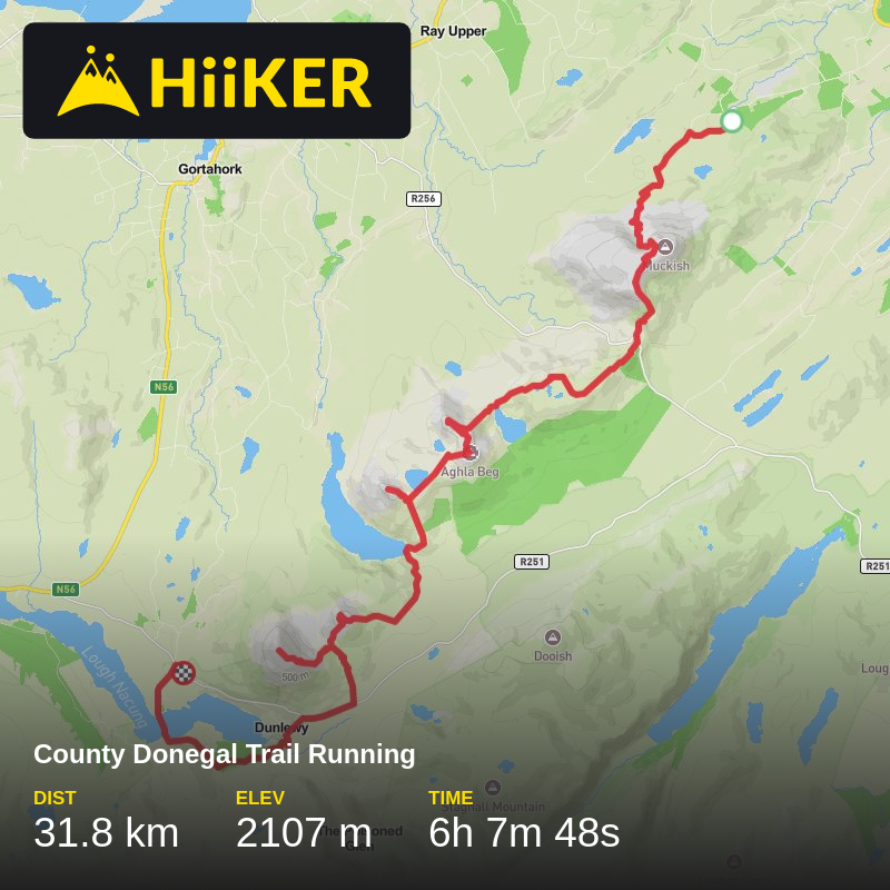 A map preview of the recording County Donegal Trail Running.