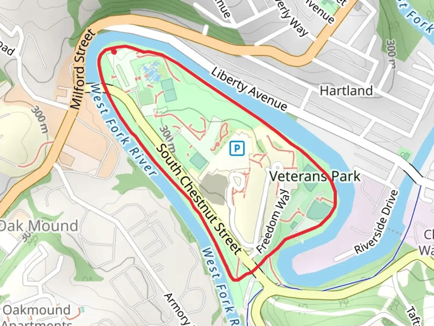 An image depicting the trail Mayor's Fitness Loop Trail and its surrounding area.