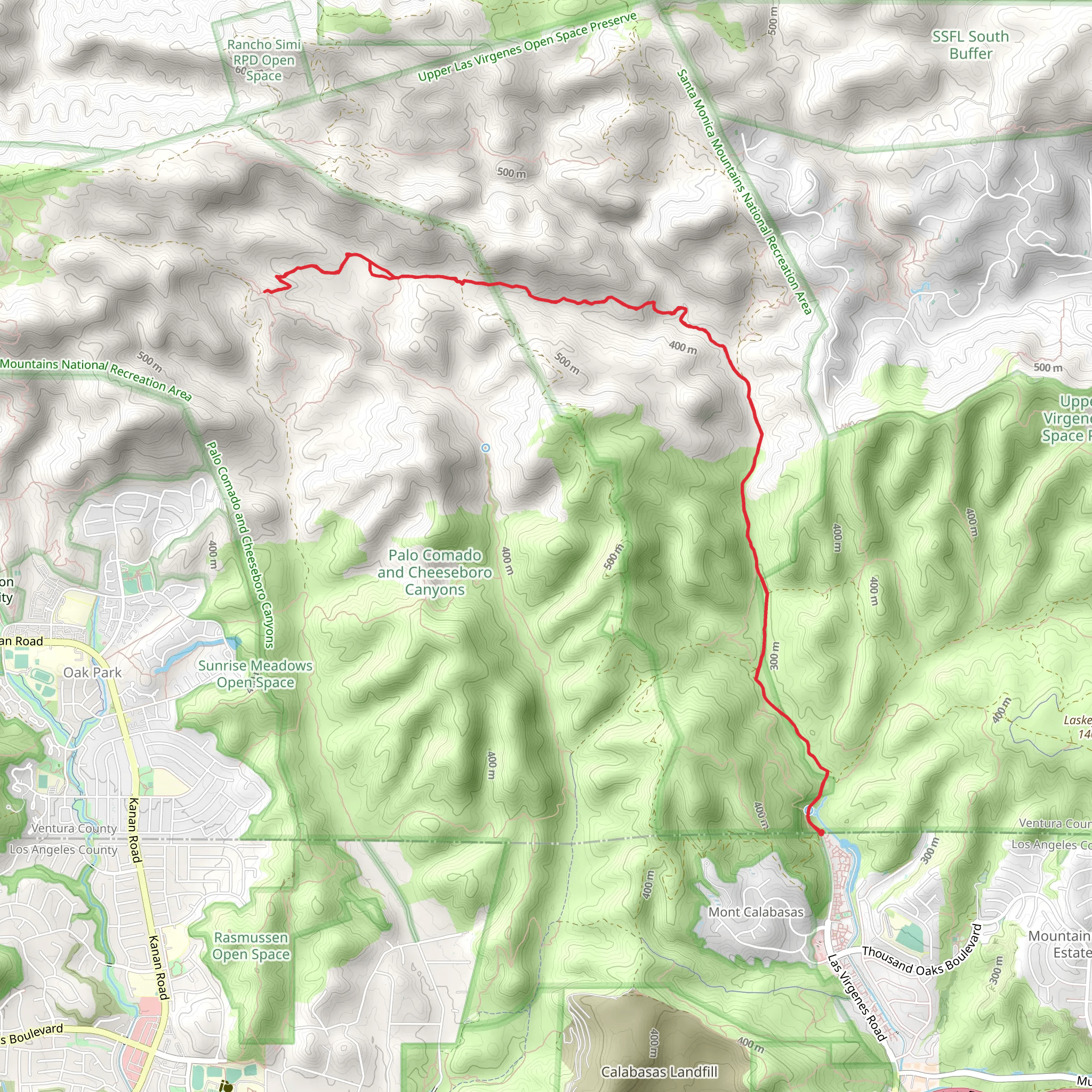 Upper Las Virgenes Canyon Trail and Sheep Corral Trail mobile static map