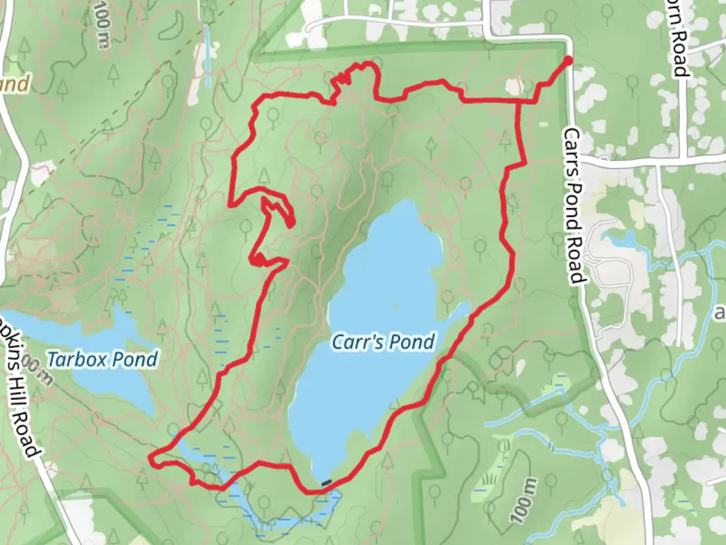 An image depicting the trail Upper Spider, Carr's Pond and Ring Road Loop and its surrounding area.