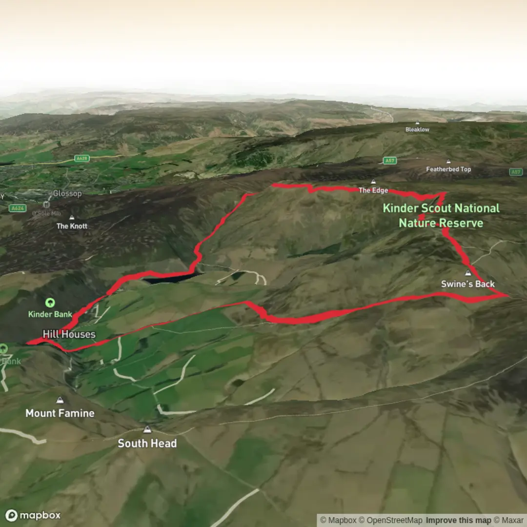 An image depicting the trail Kinder scout and kinder downfall circular and its surrounding area.