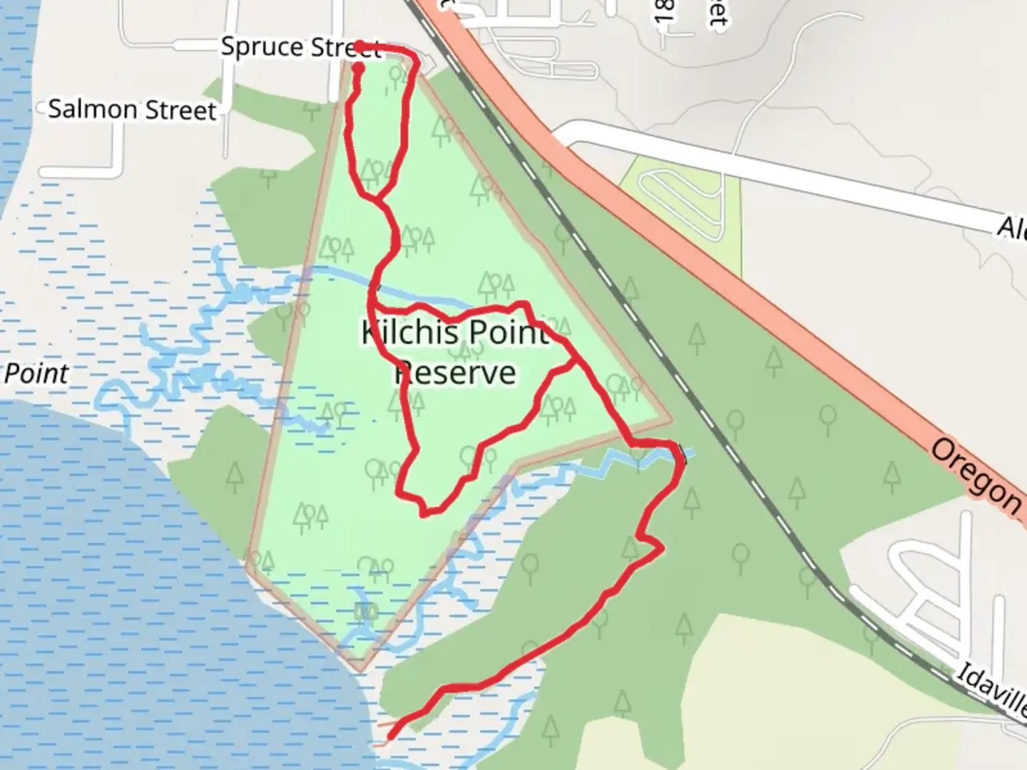 An image depicting the trail Kilchis Flat and KIlchis Point Reserve Loop and its surrounding area.