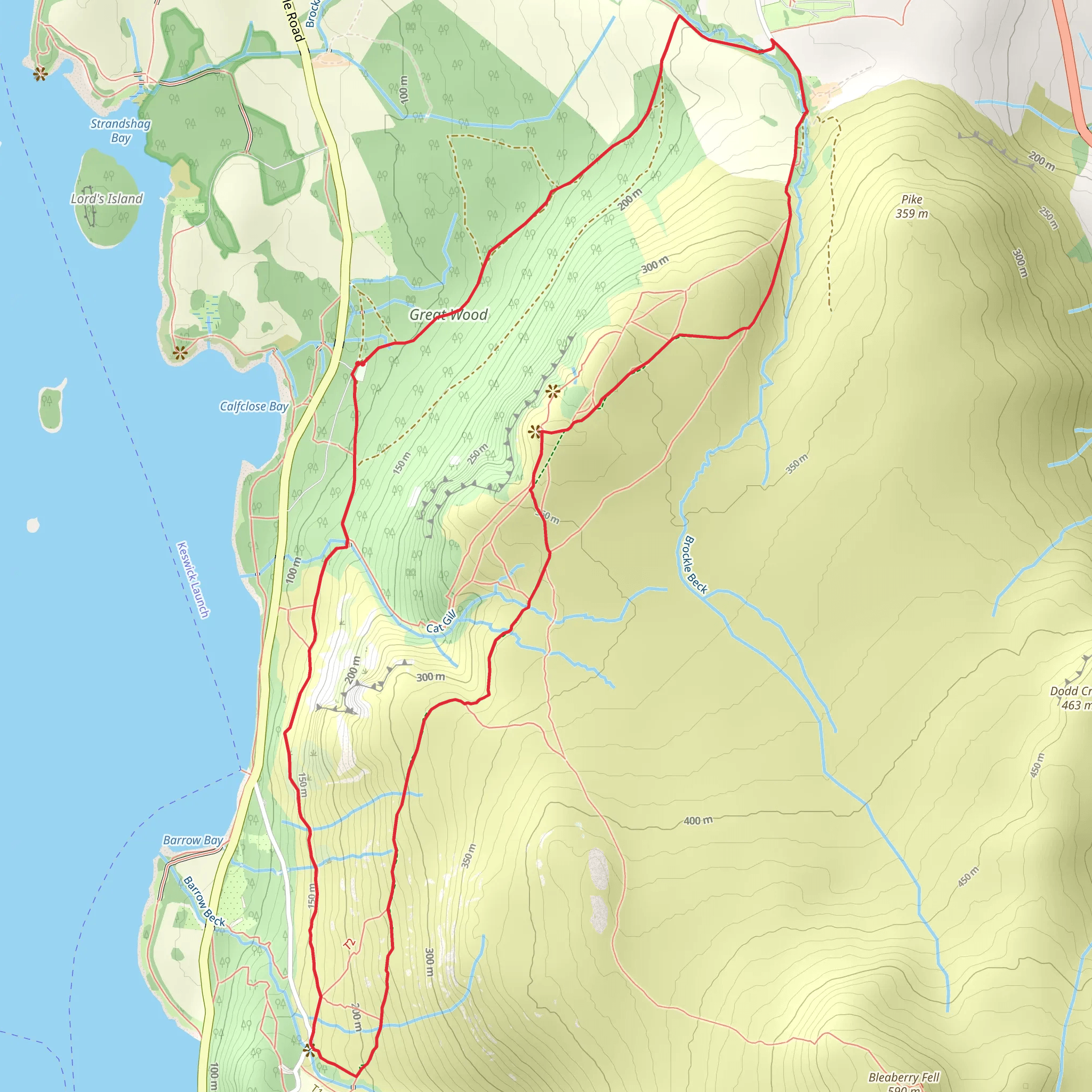 Walla Crag to Ashness Bridge Walk mobile static map