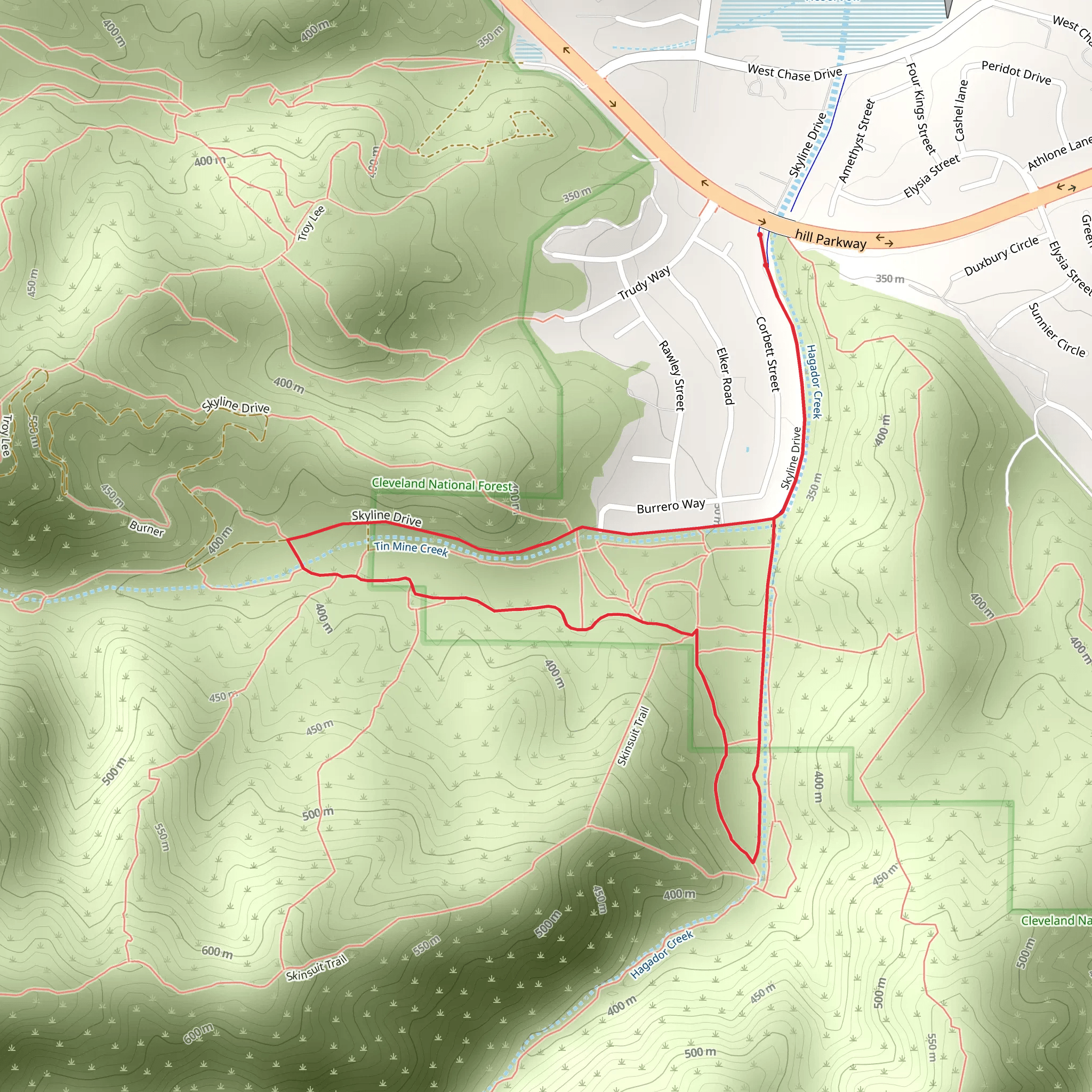 Skyline Road and Tin Mine Creek Loop mobile static map