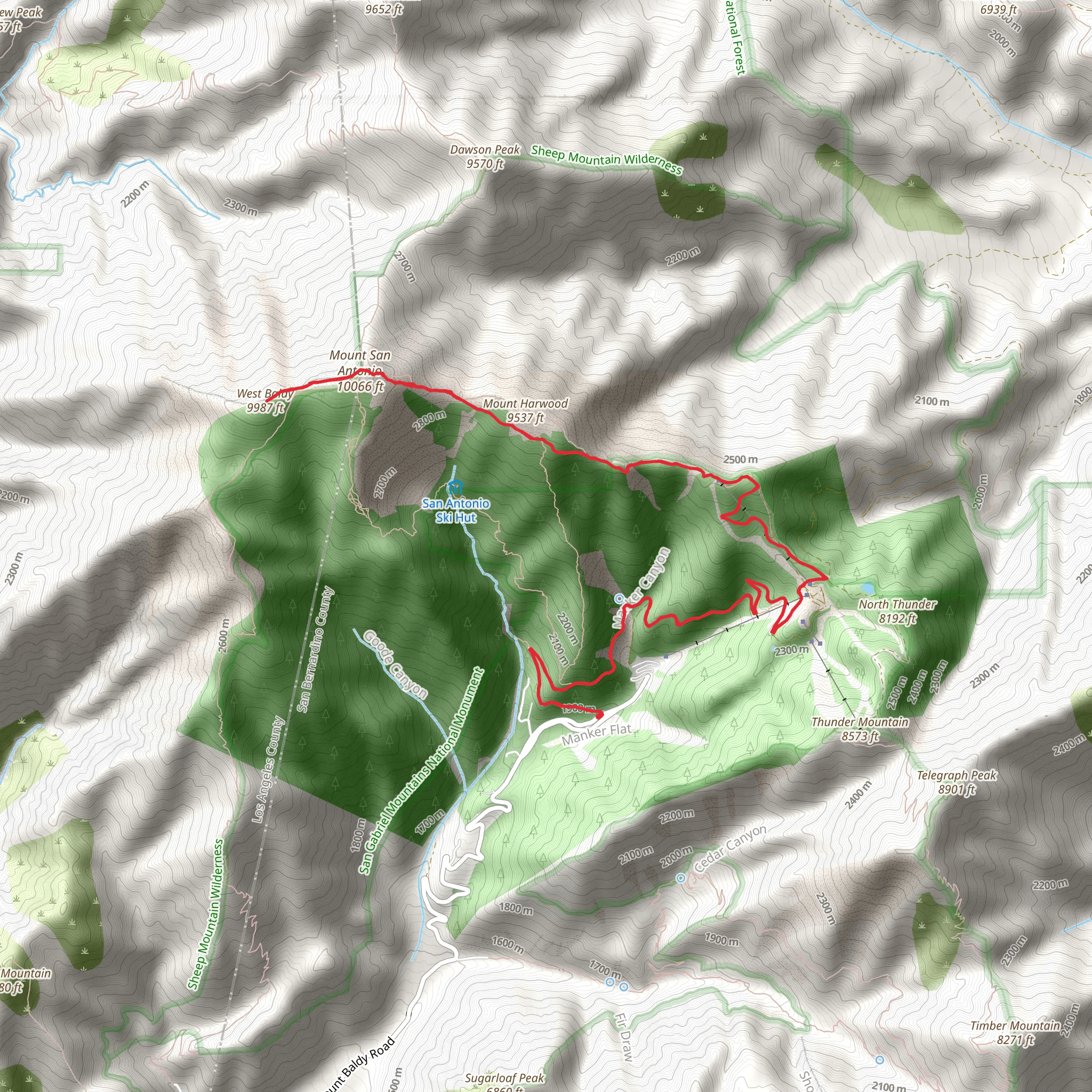 Mount Baldy via Devil's Backbone Trail mobile static map