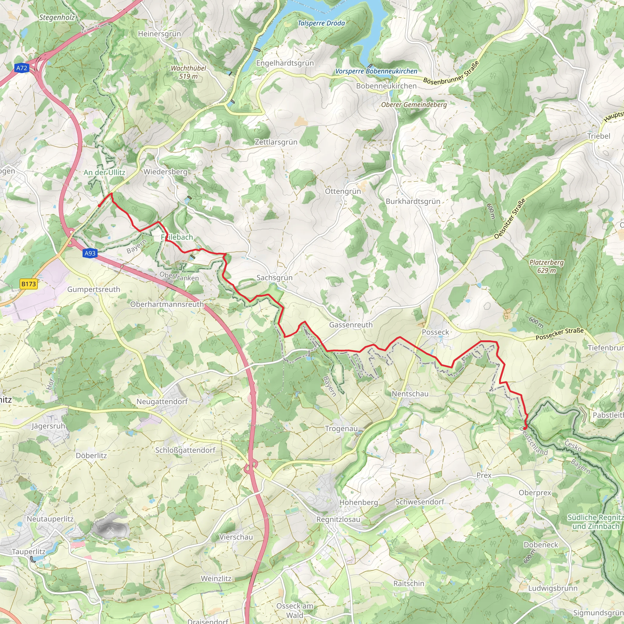 Oberzech to Ullitz via Kolonnenweg mobile static map