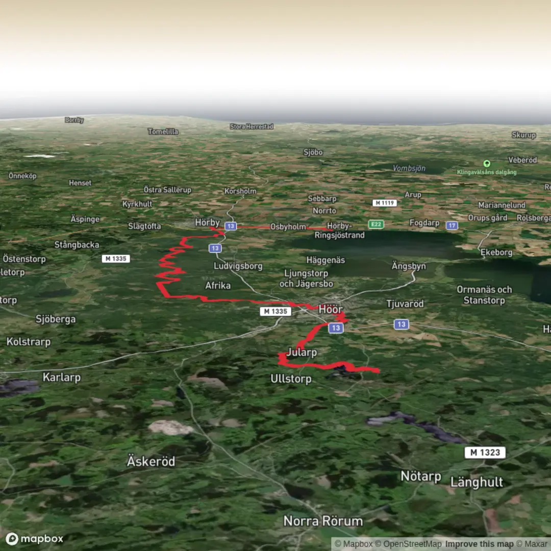 An image depicting the trail Hörby_Frostavallen Merged and its surrounding area.