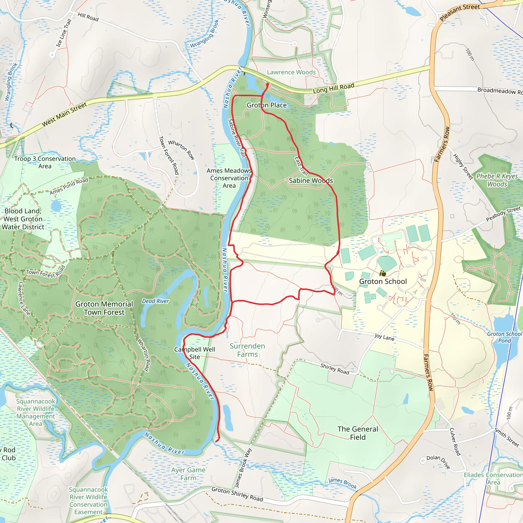 James Brook via West Groton Tour and Sabina Woods Loop mobile static map