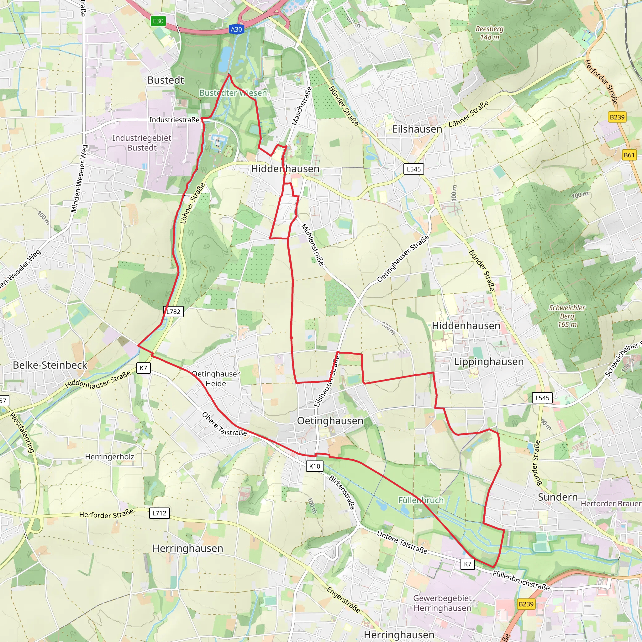 Hiddenhausen, Bustedter Wiesen and Oetinghausen Loop mobile static map