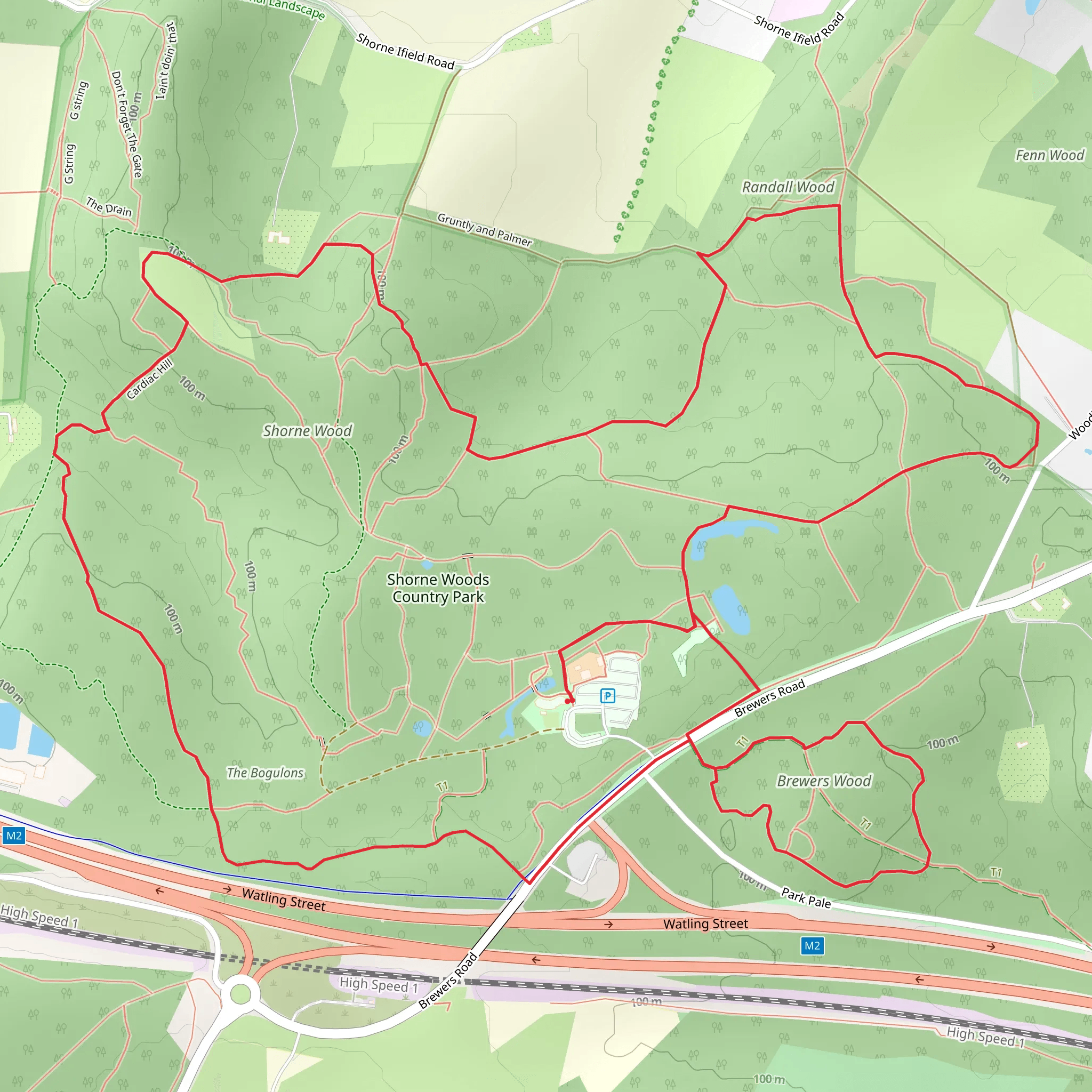 Cardiac Hill, Shorne Wood and Randall Wood Loop mobile static map
