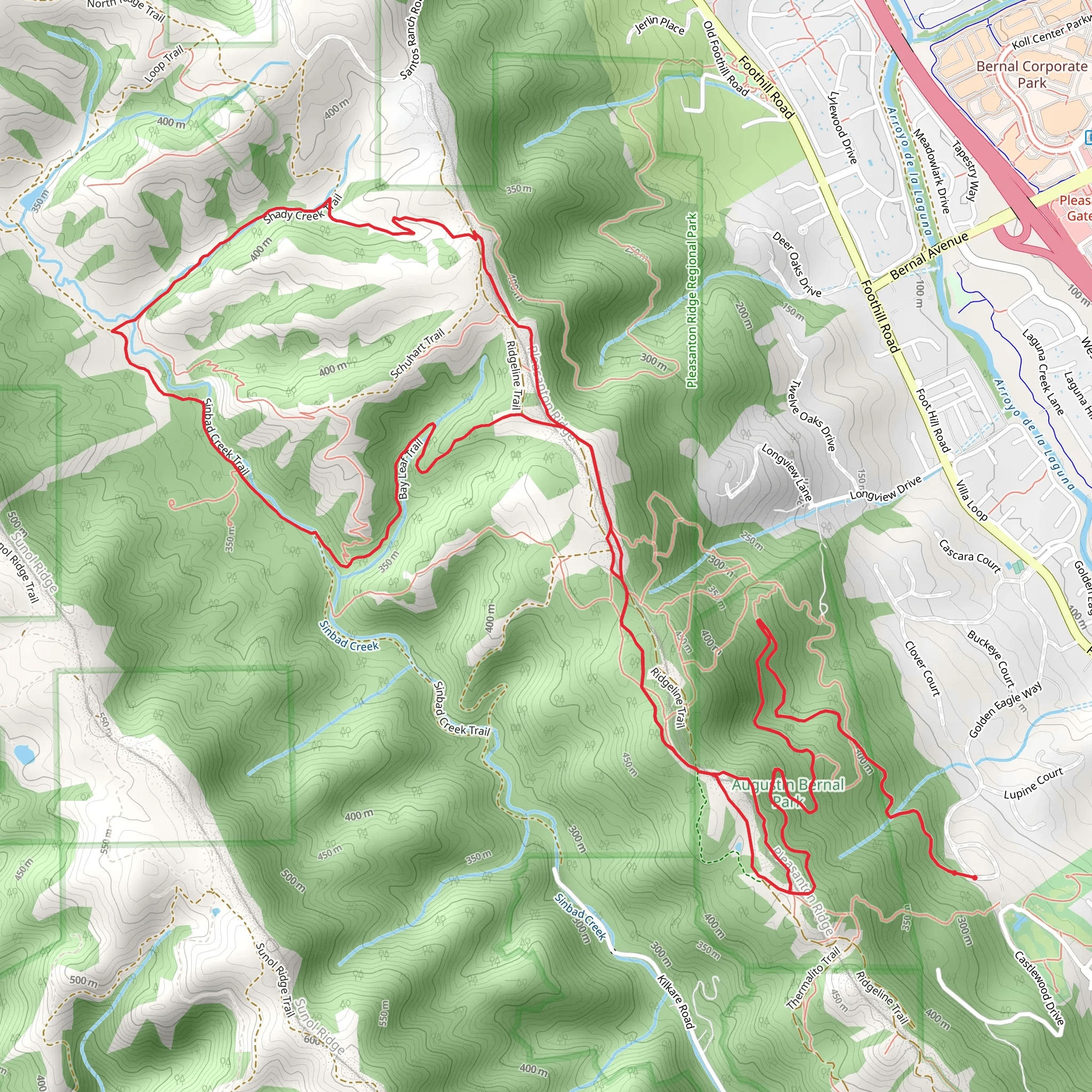 Blue Oak Knoll, Shady Creek and Bay Leaf Loop Trail mobile static map