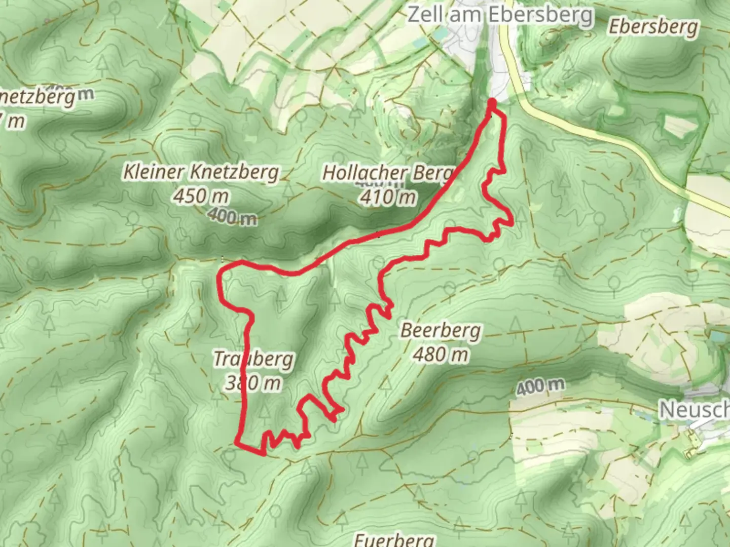An image depicting the trail Schlangenweg and Lauftour KNE 3 and its surrounding area.