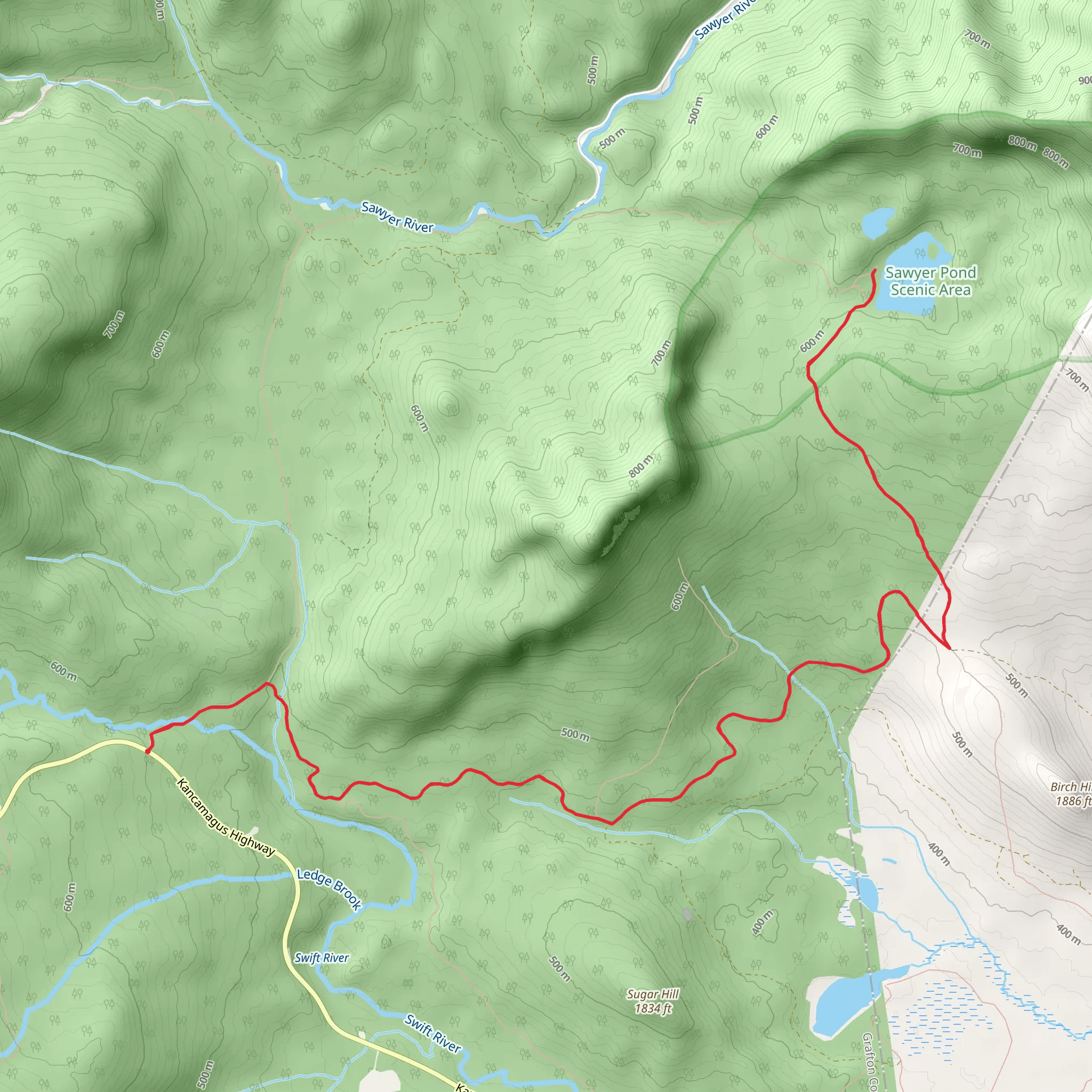 Sawyer Pond Trail via Sawyer River Trail mobile static map