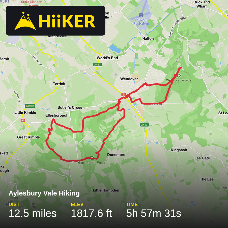 A map preview of the recording Aylesbury Vale Hiking.