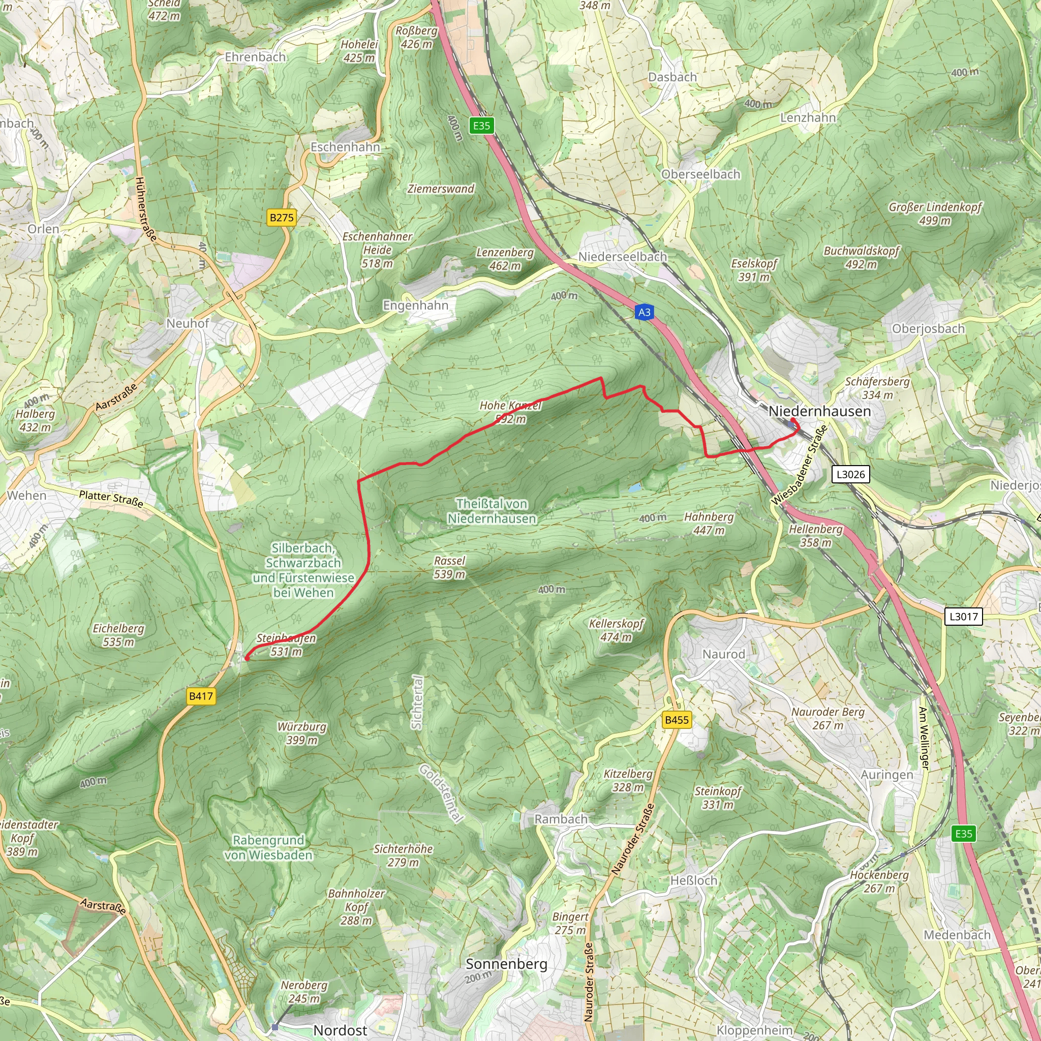 Trompeterweg to NiedernhausenSchwarzer Balken mobile static map