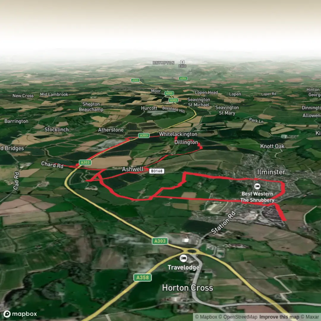An image depicting the trail Hike from Somerset via Cock's bridge and Dillington and its surrounding area.